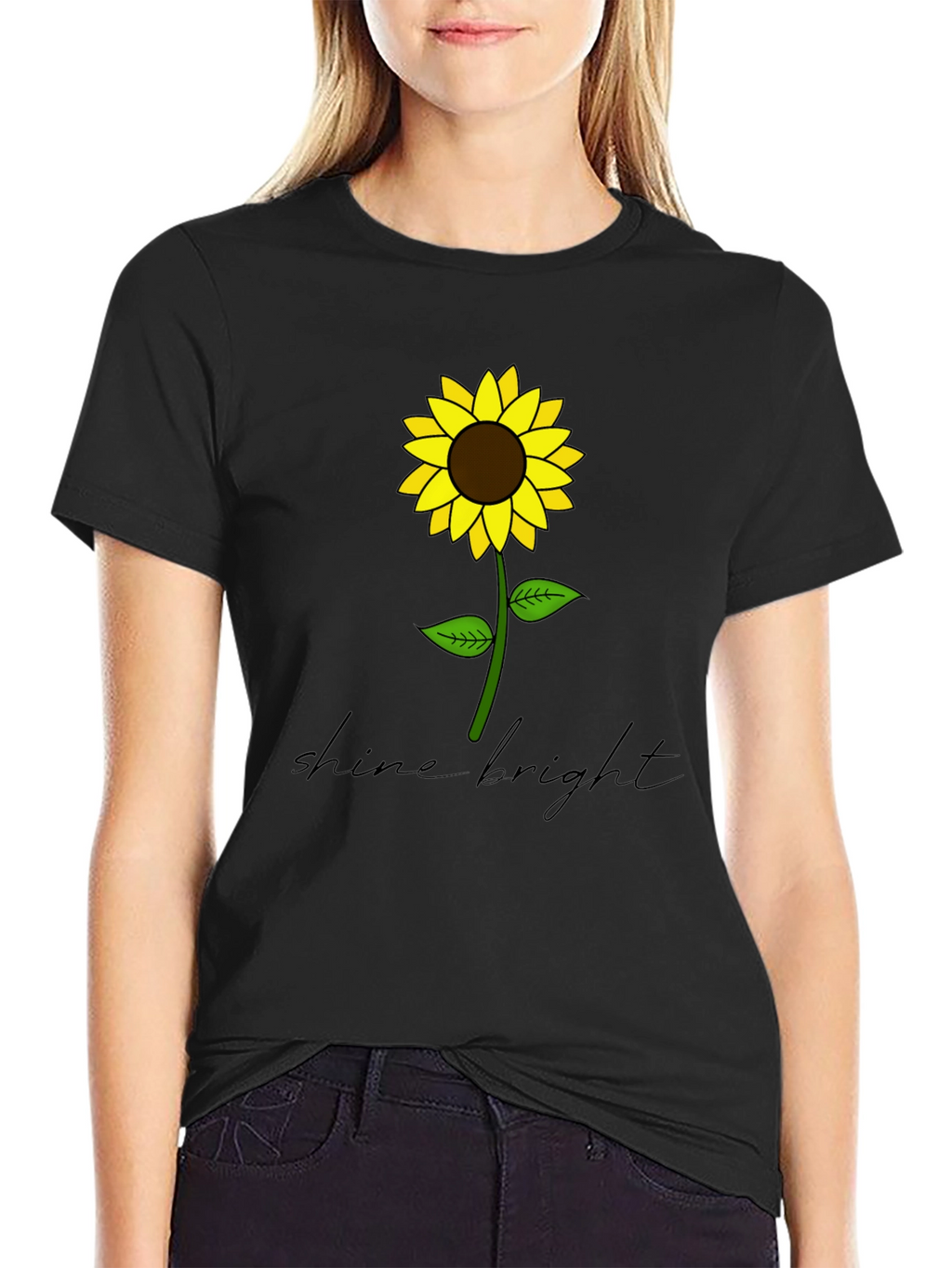Shine Bright Sunflower Graphic Tee - Black