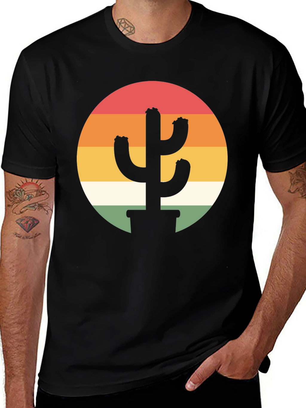 Retro Cactus Sunset Graphic Tee - Black