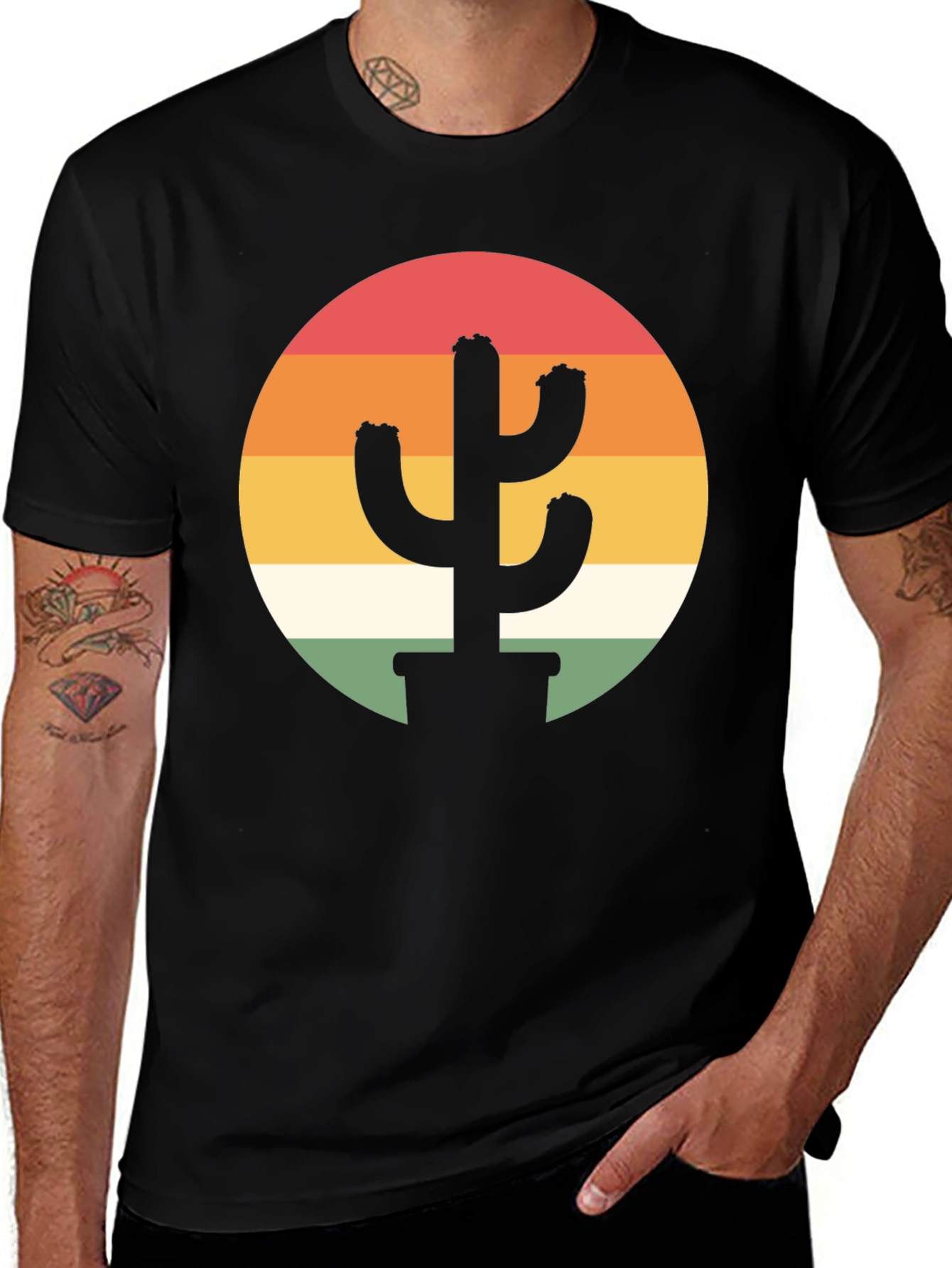 Retro Cactus Sunset Graphic Tee - Black