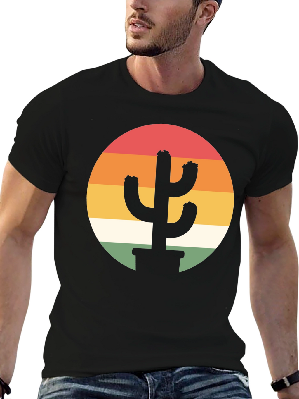 Retro Cactus Sunset Graphic Tee - Black