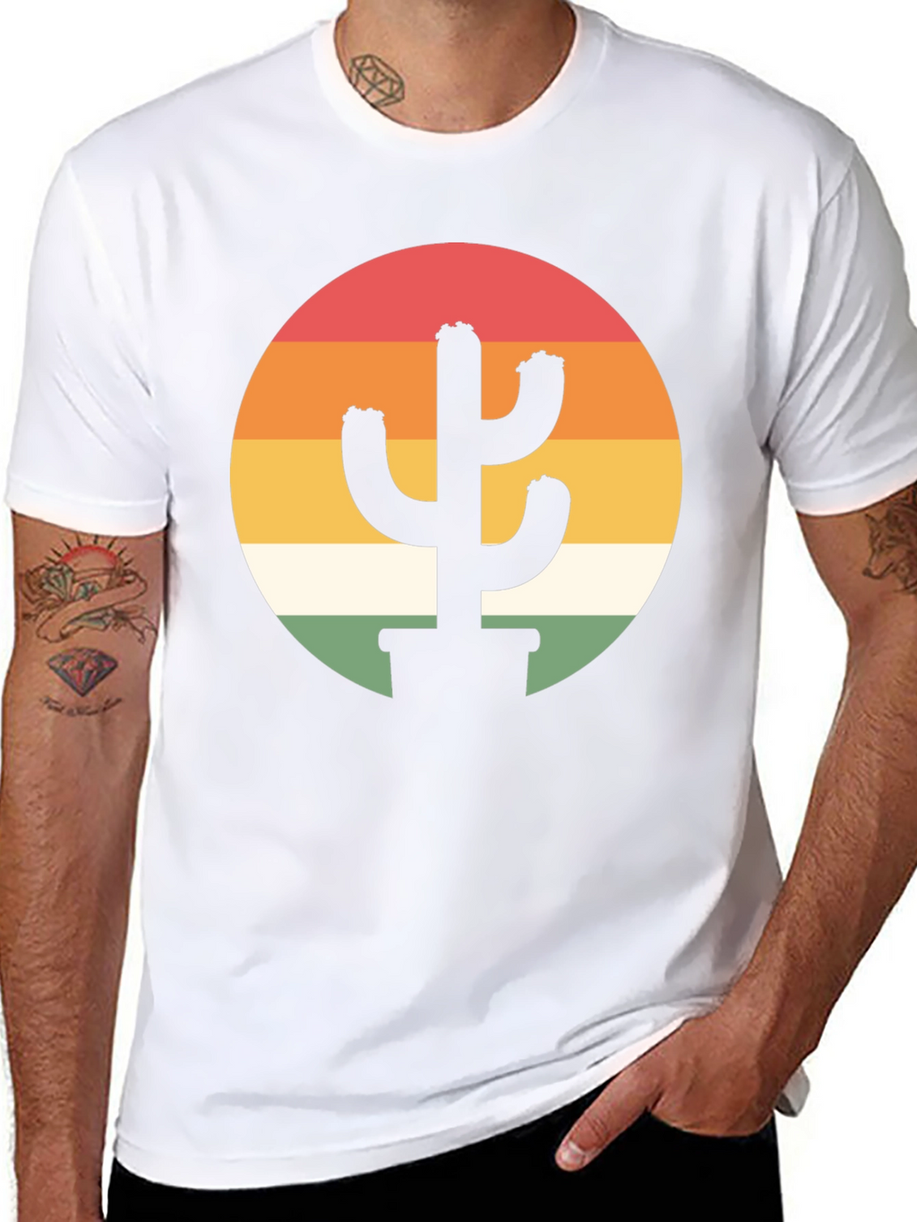 Retro Cactus Sunset Graphic Tee - Black