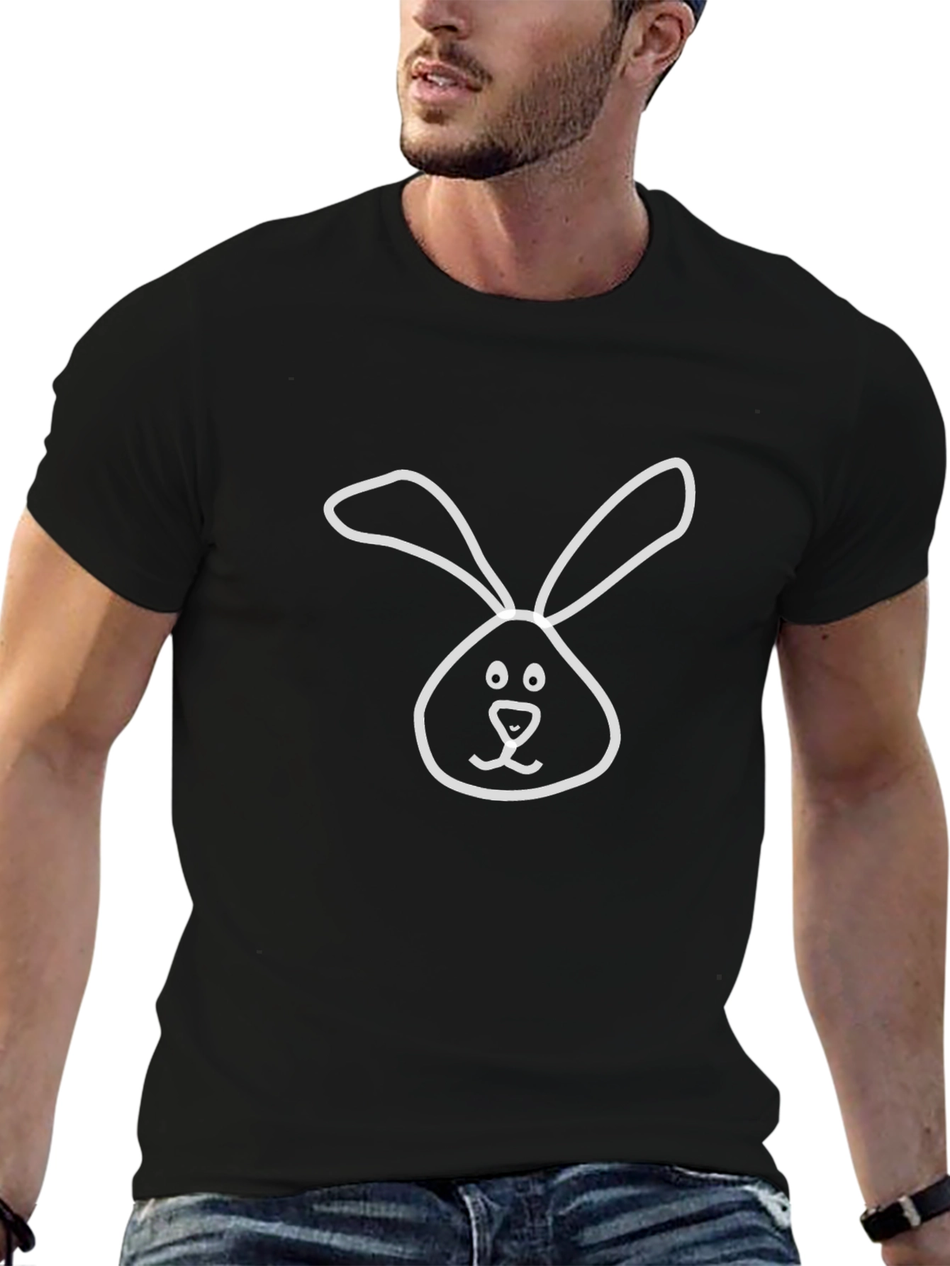 Black T-Shirt with Cute Bunny Print