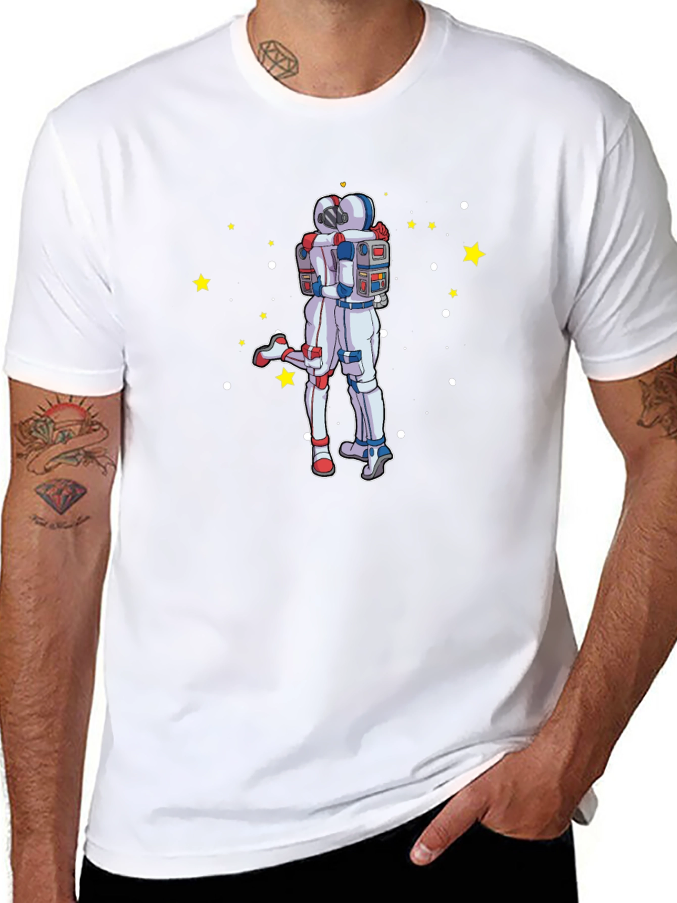 Astronaut Hug Graphic T-Shirt - Space Lovers Tee