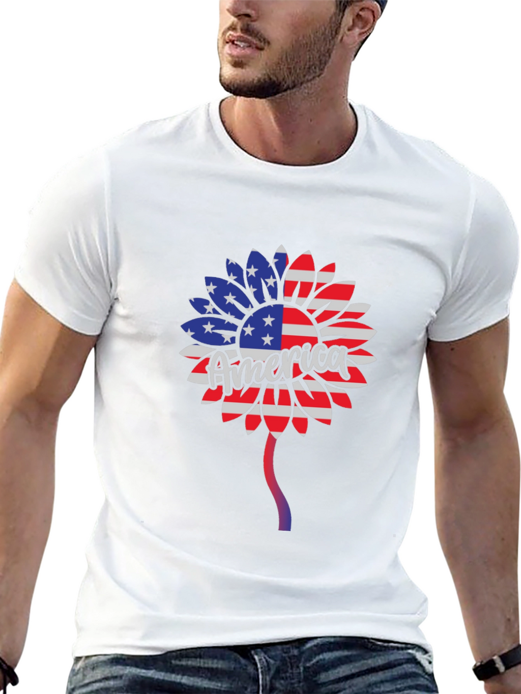 Patriotic Sunflower T-Shirt - USA Flag Design