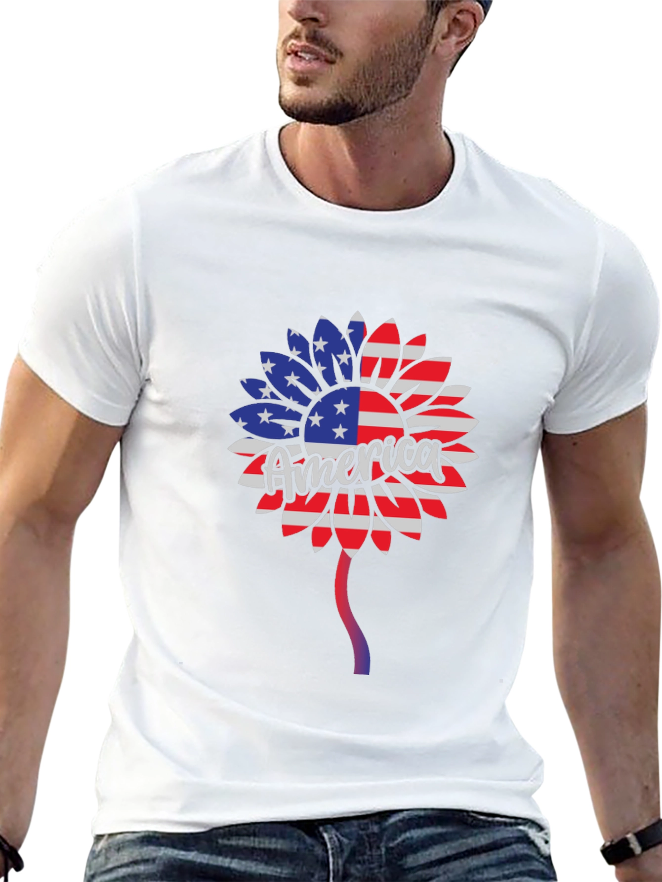 Patriotic Sunflower T-Shirt - USA Flag Design