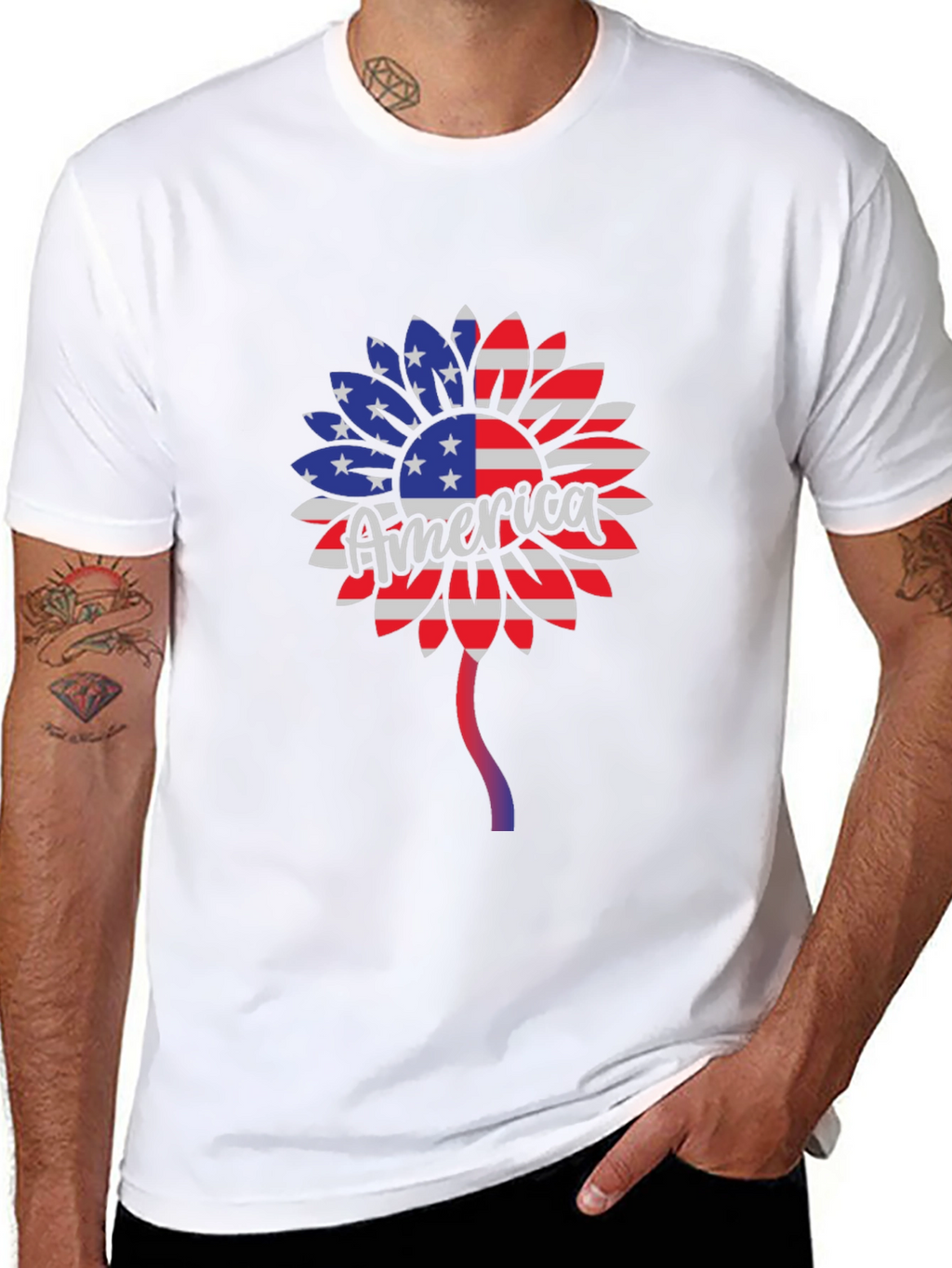 Patriotic Sunflower T-Shirt - USA Flag Design