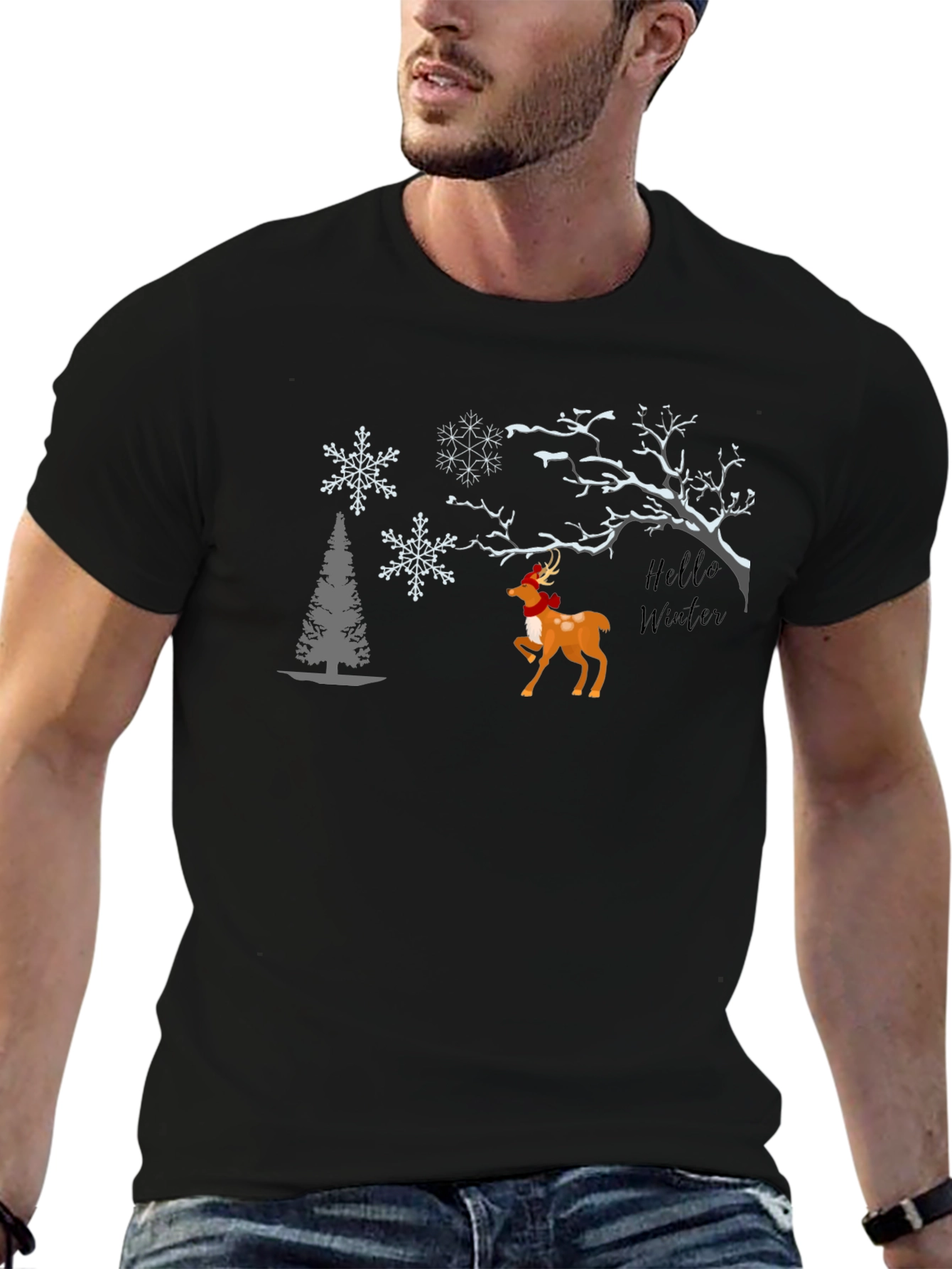 Winter Deer Graphic Tee - Festive Season Comfort
