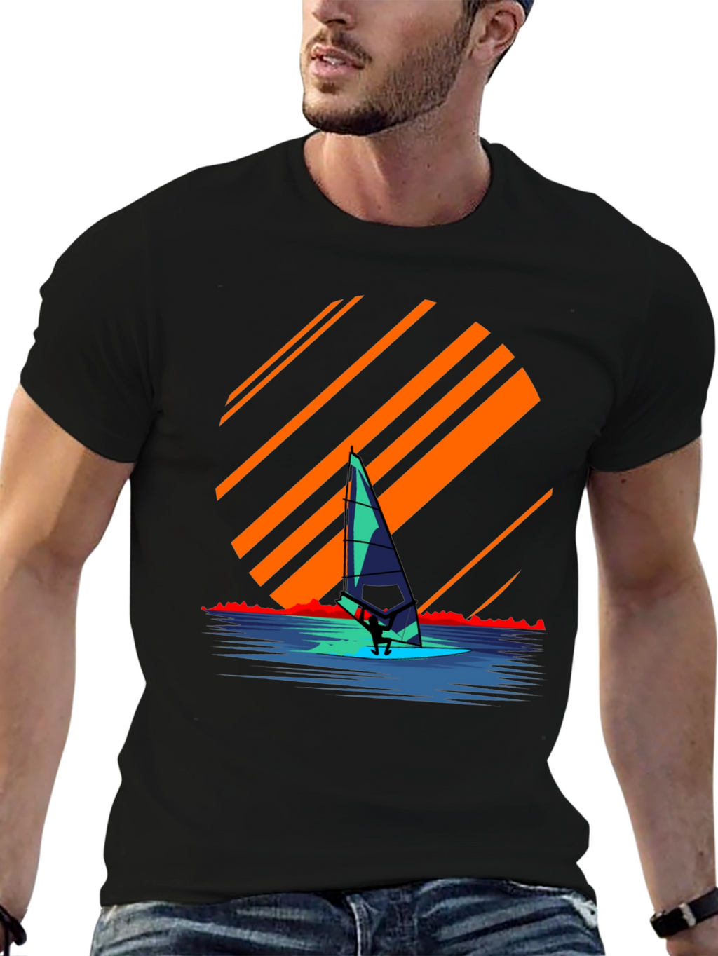 Windsurfing Sunset Graphic Tee - Retro Style