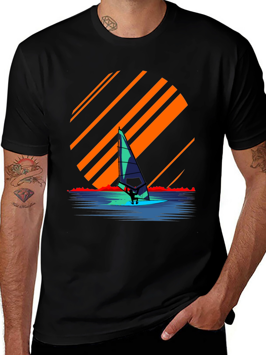Windsurfing Sunset Graphic Tee - Retro Style