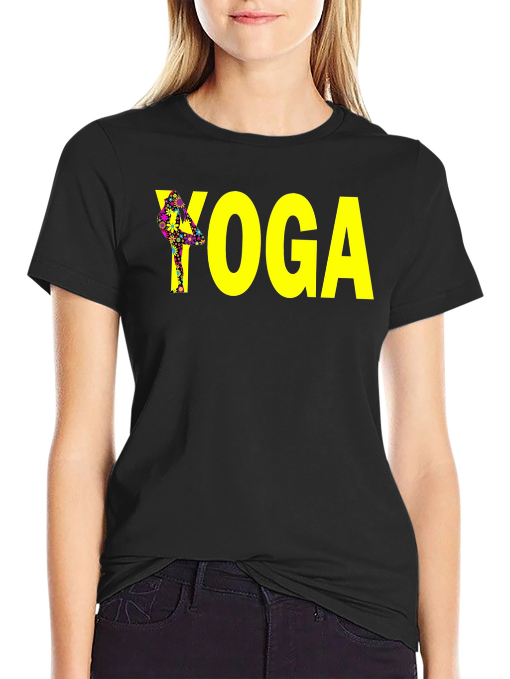 Yoga Tree Pose Graphic Tee - Black