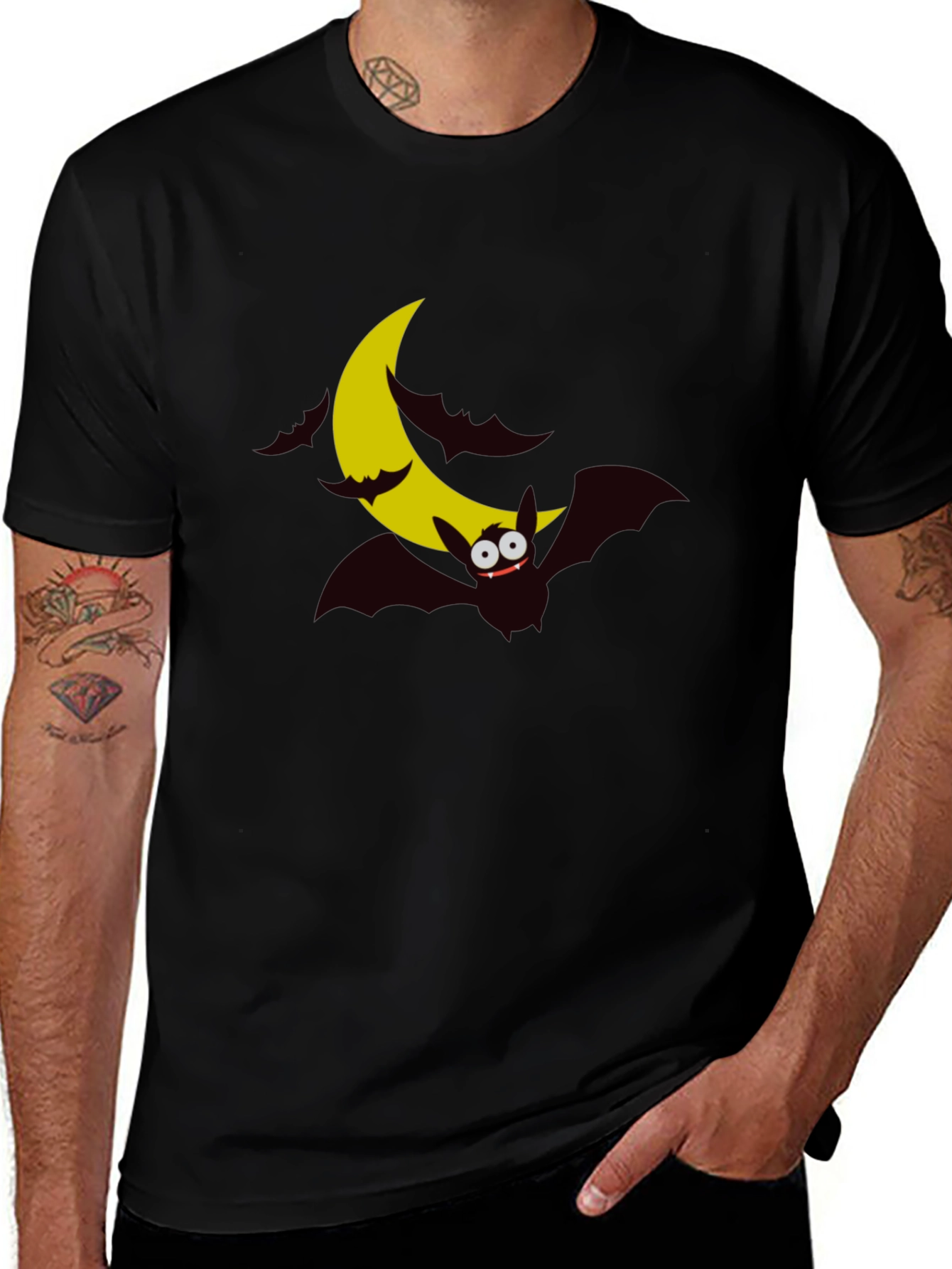 Spooky Bat Moon Graphic Tee - Halloween Shirt
