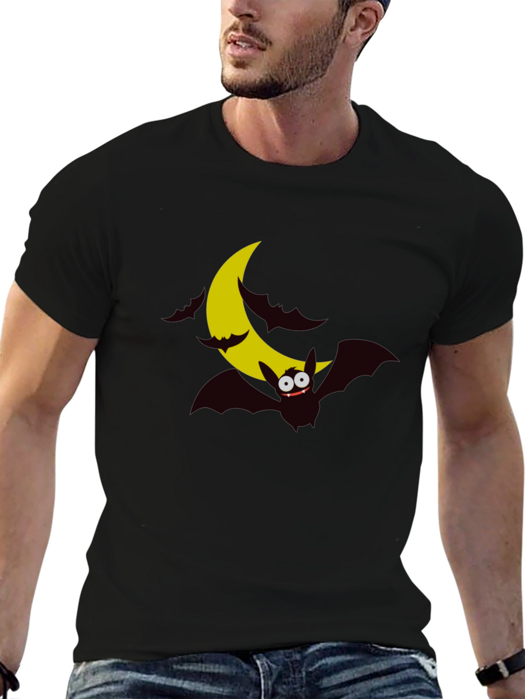 Spooky Bat Moon Graphic Tee - Halloween Shirt
