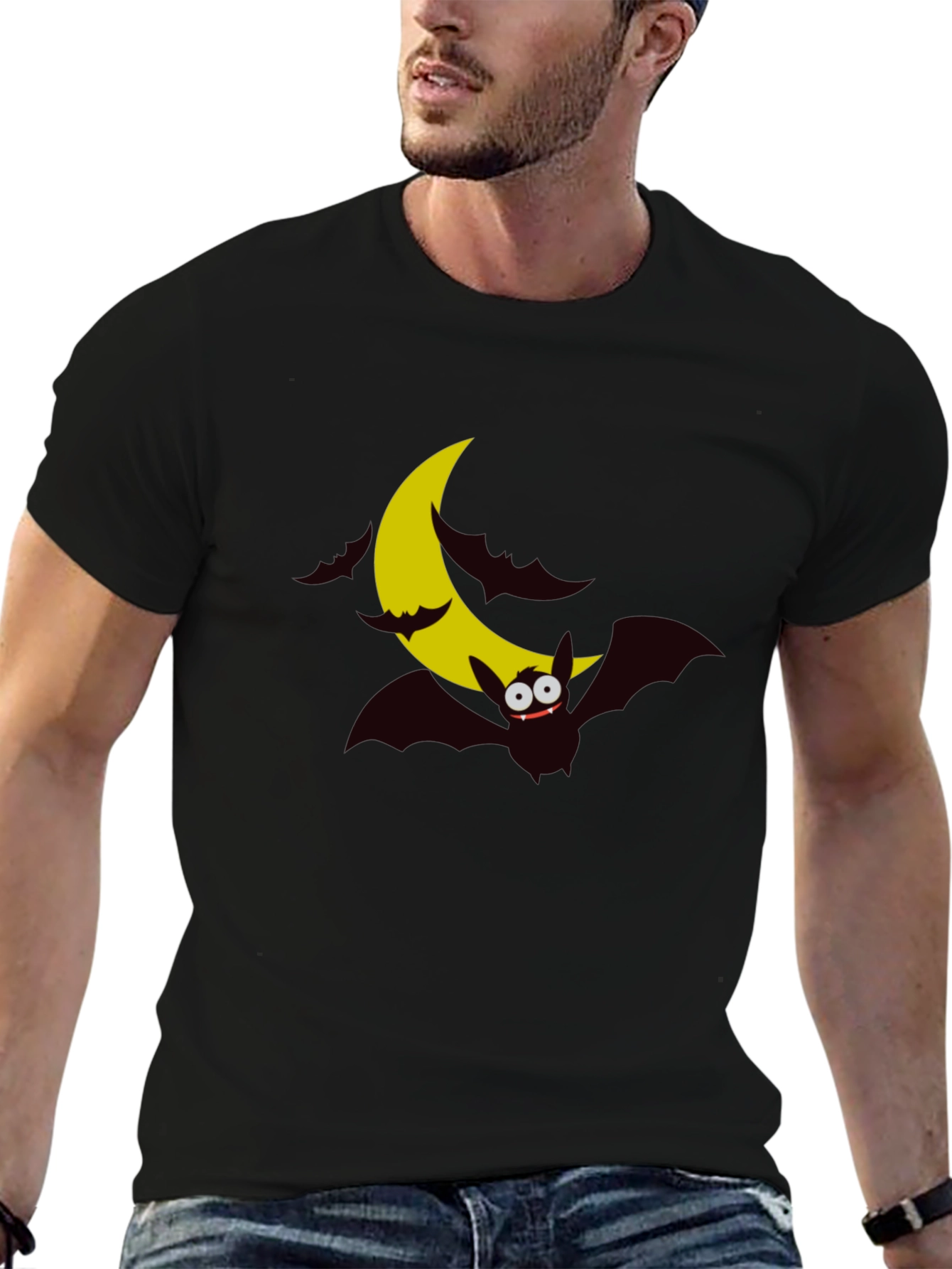 Spooky Bat Moon Graphic Tee - Halloween Shirt