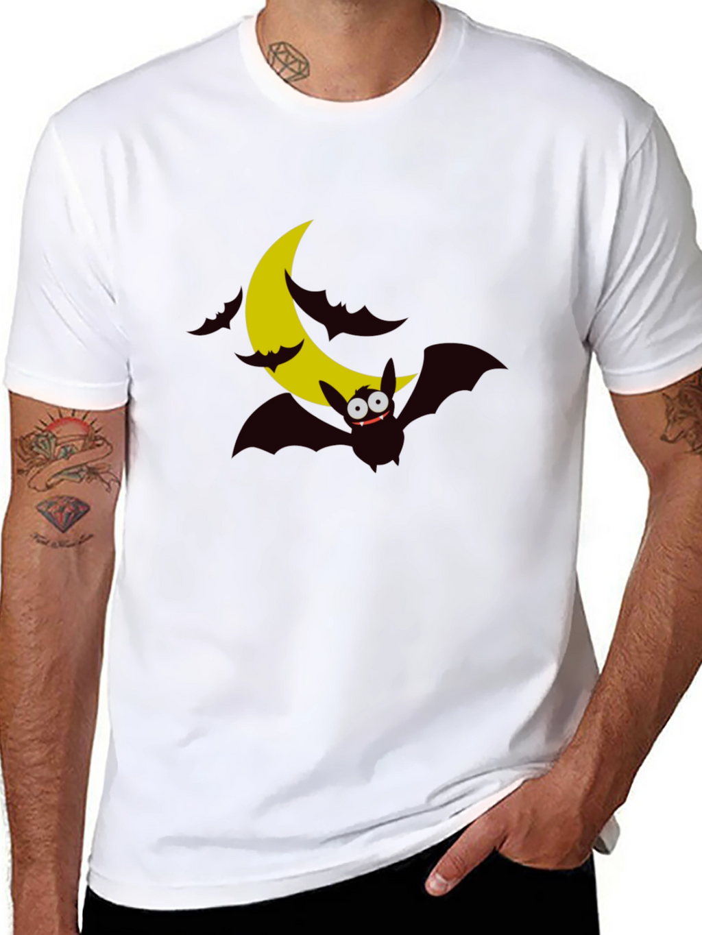 Spooky Bat Moon Graphic Tee - Halloween Shirt