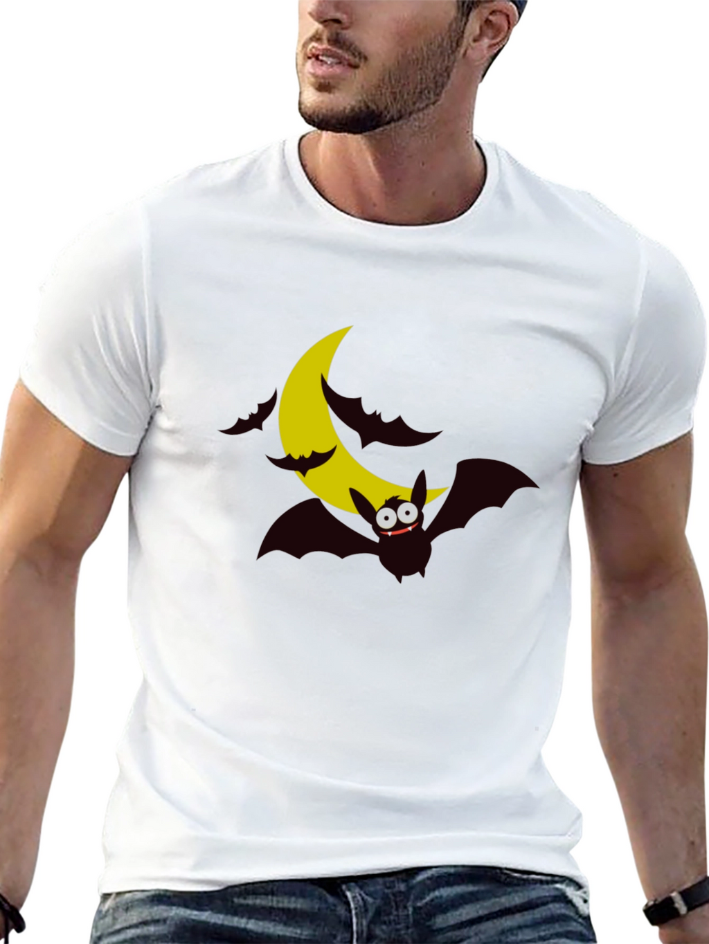 Spooky Bat Moon Graphic Tee - Halloween Shirt