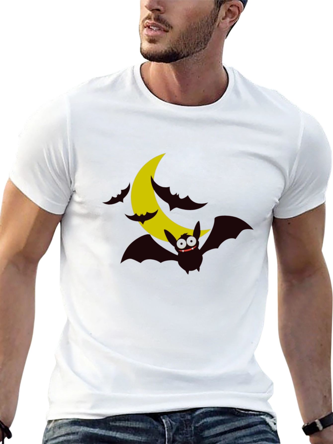 Spooky Bat Moon Graphic Tee - Halloween Shirt
