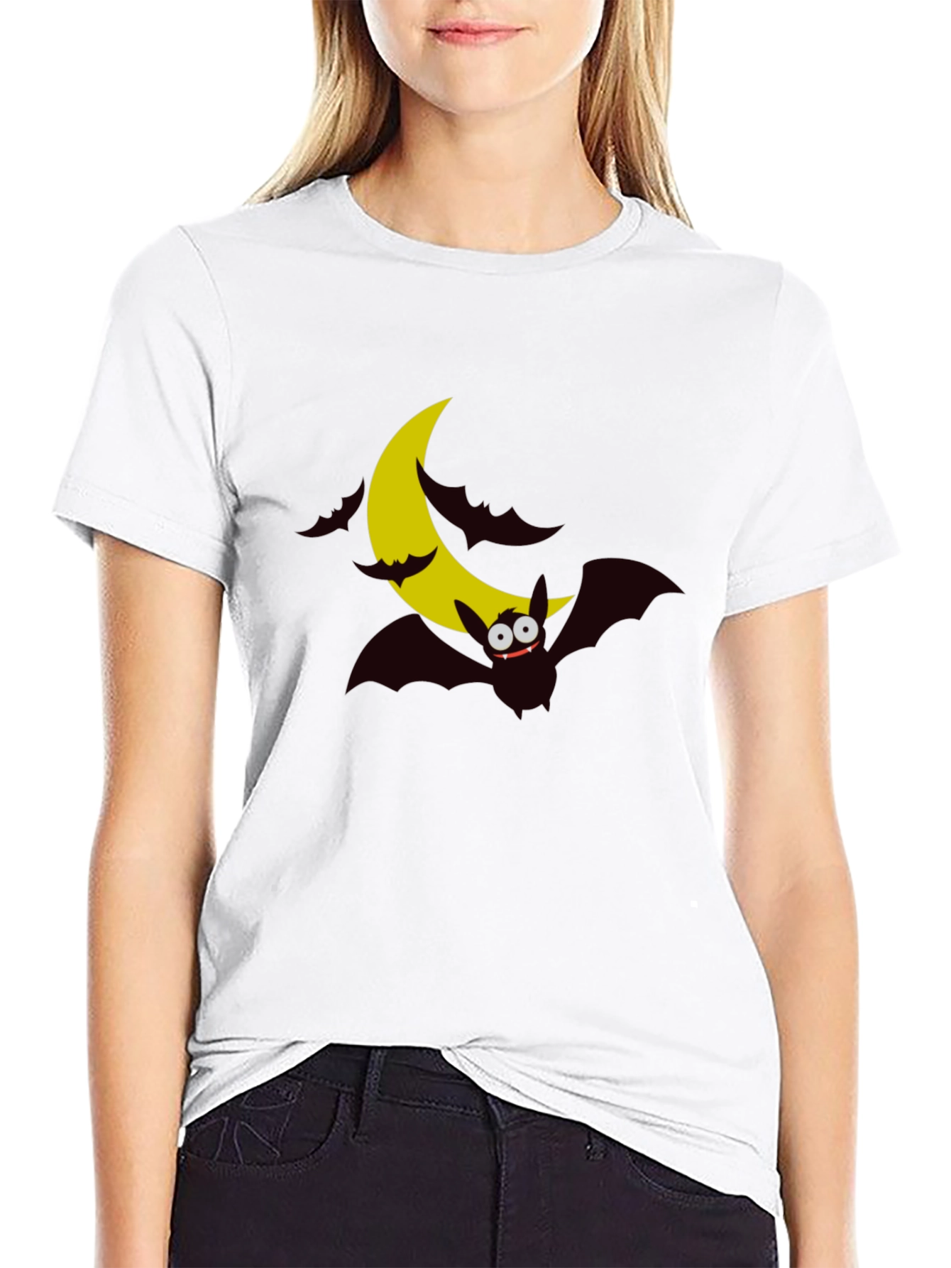 Spooky Bat Moon Graphic Tee - Halloween Shirt