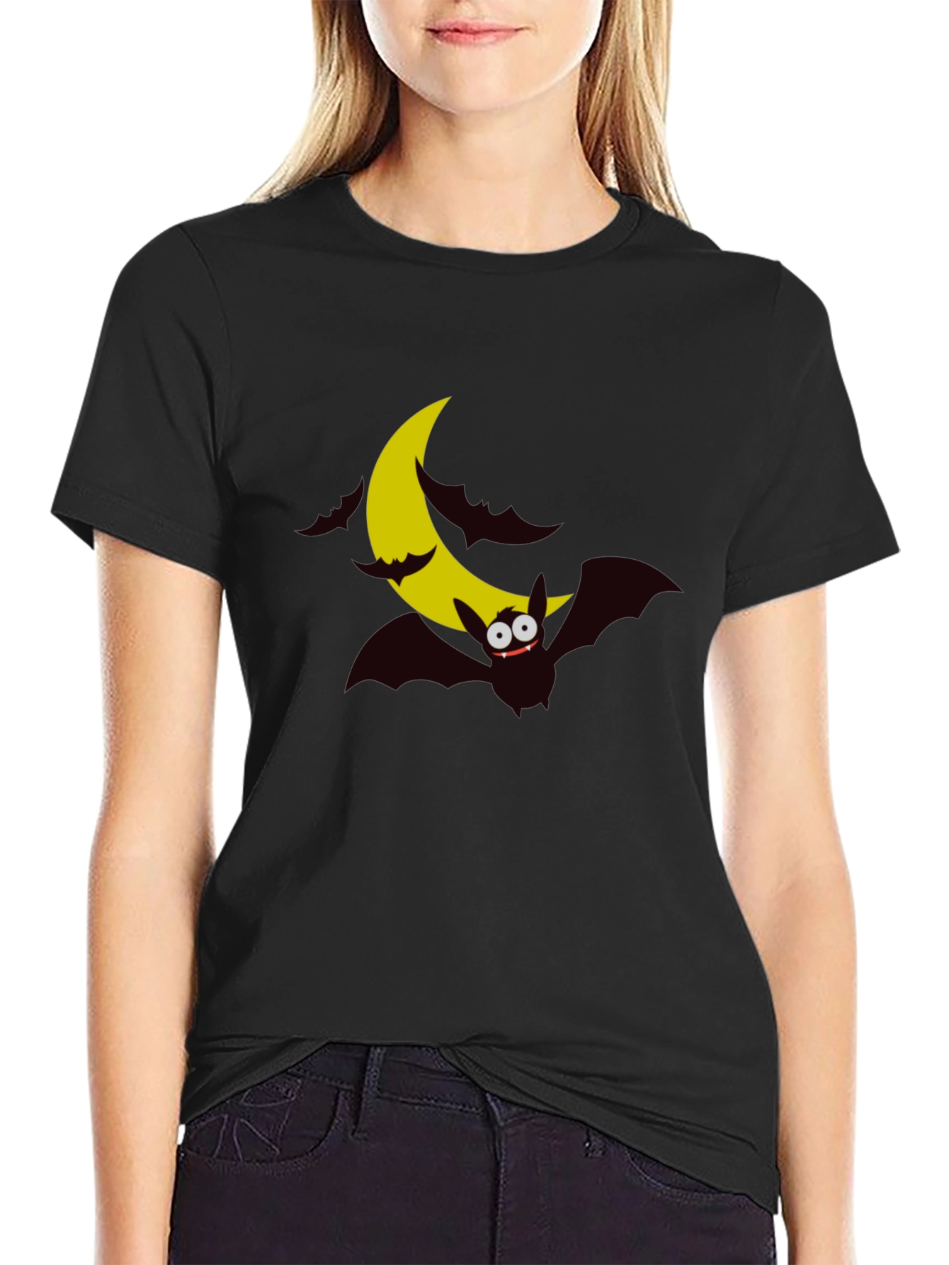 Spooky Bat Moon Graphic Tee - Halloween Shirt