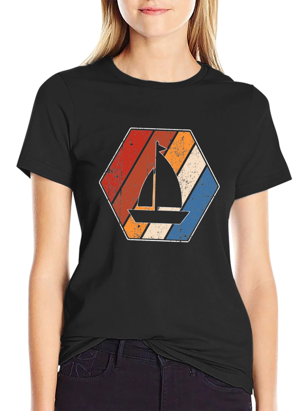 Retro Sailboat Graphic Tee - Black