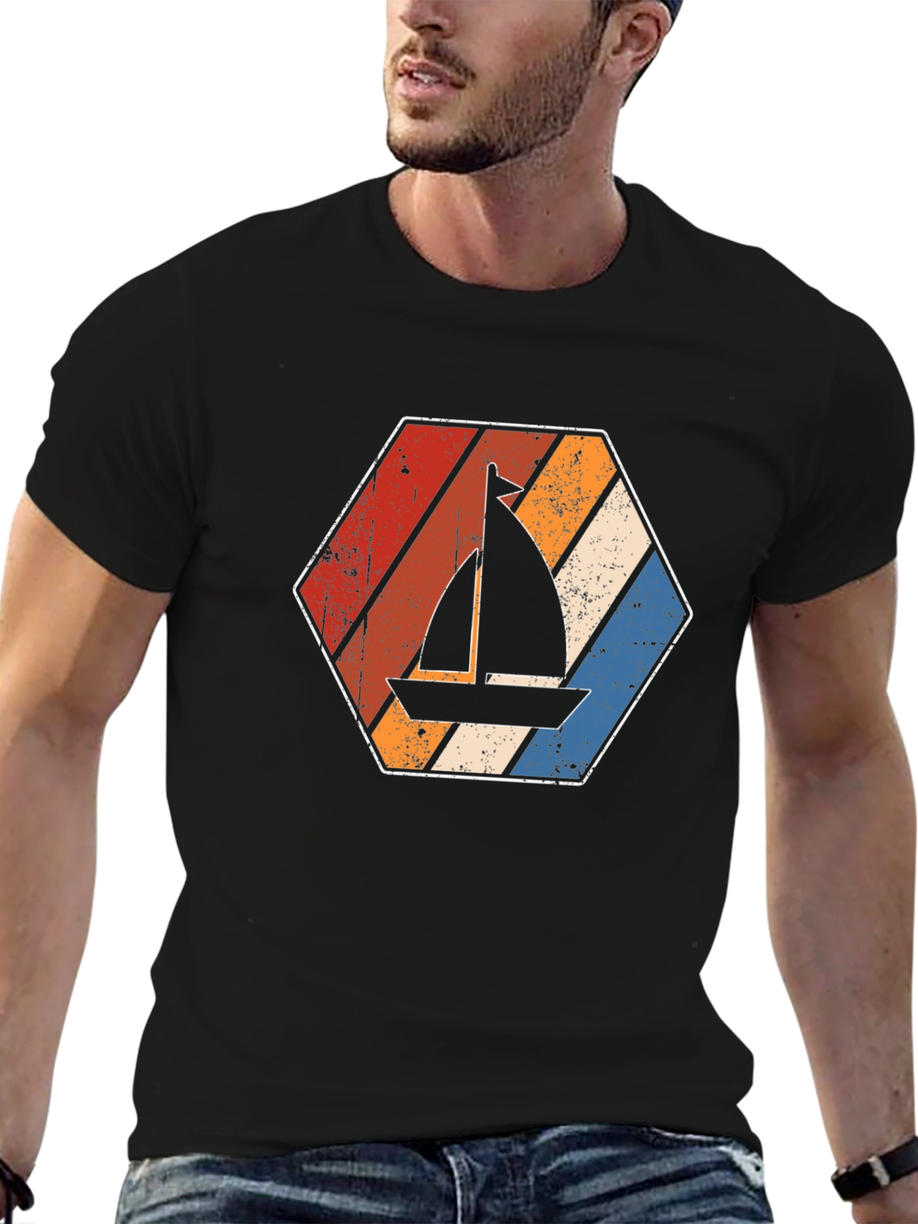 Retro Sailboat Graphic Tee - Black