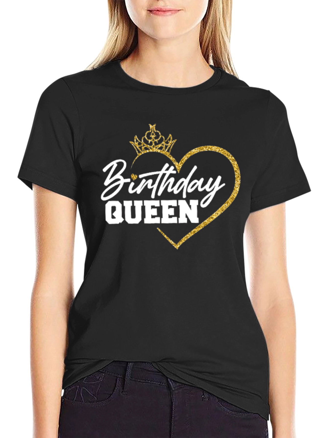 Birthday Queen T-Shirt - Gold Glitter Crown