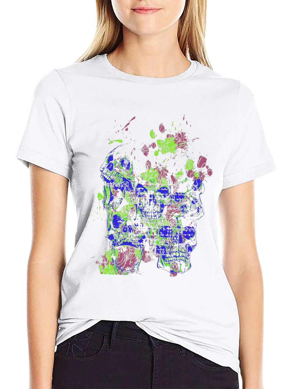 Skull Splatter Graphic Print Crew Neck T-Shirt