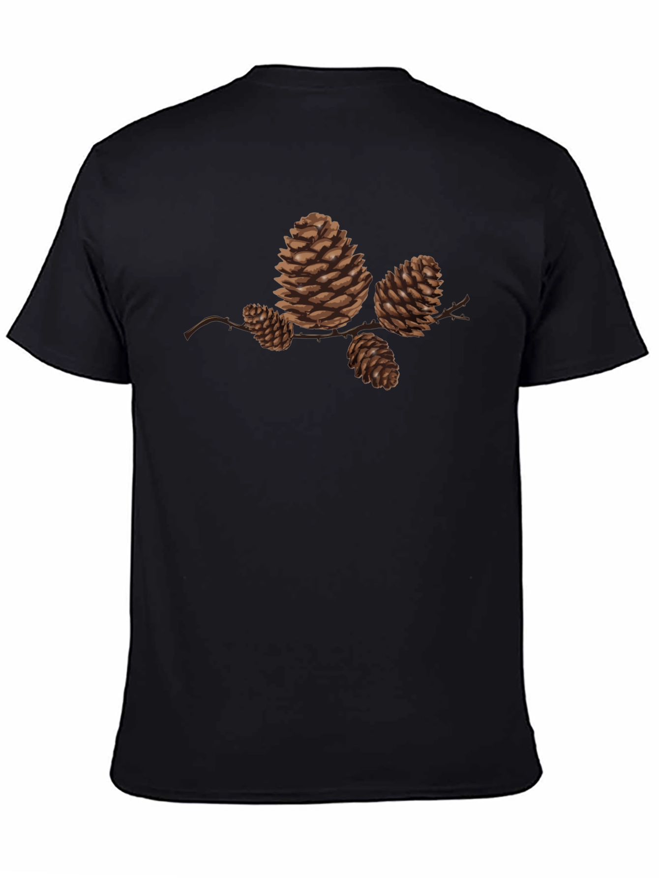 Pine Cone Print Black T-Shirt - Nature Inspired Casual Wear