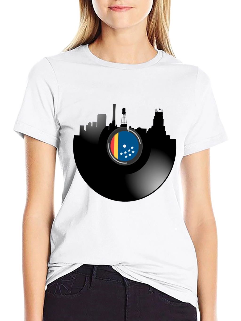 Vinyl Record Cityscape T-Shirt