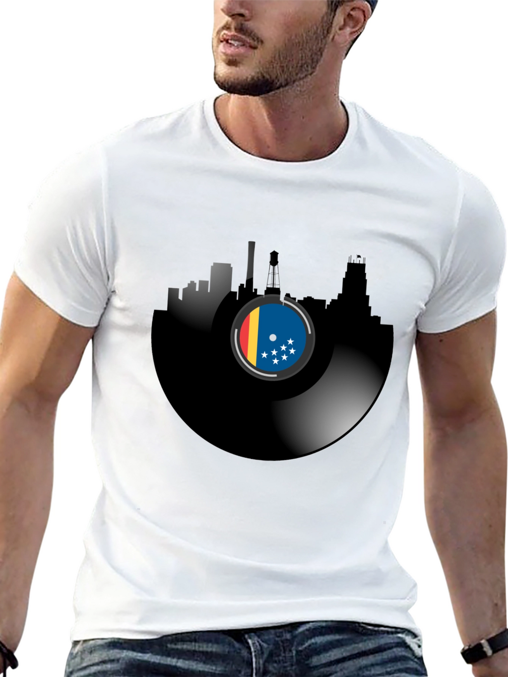Vinyl Record Cityscape T-Shirt
