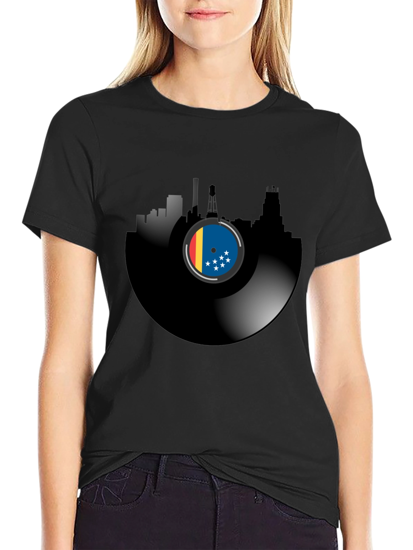 Vinyl Record Cityscape T-Shirt