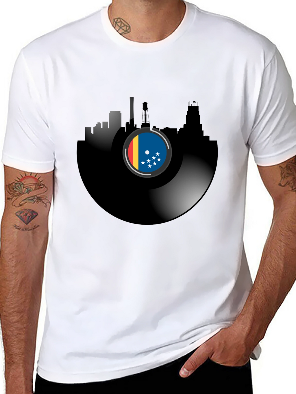 Vinyl Record Cityscape T-Shirt