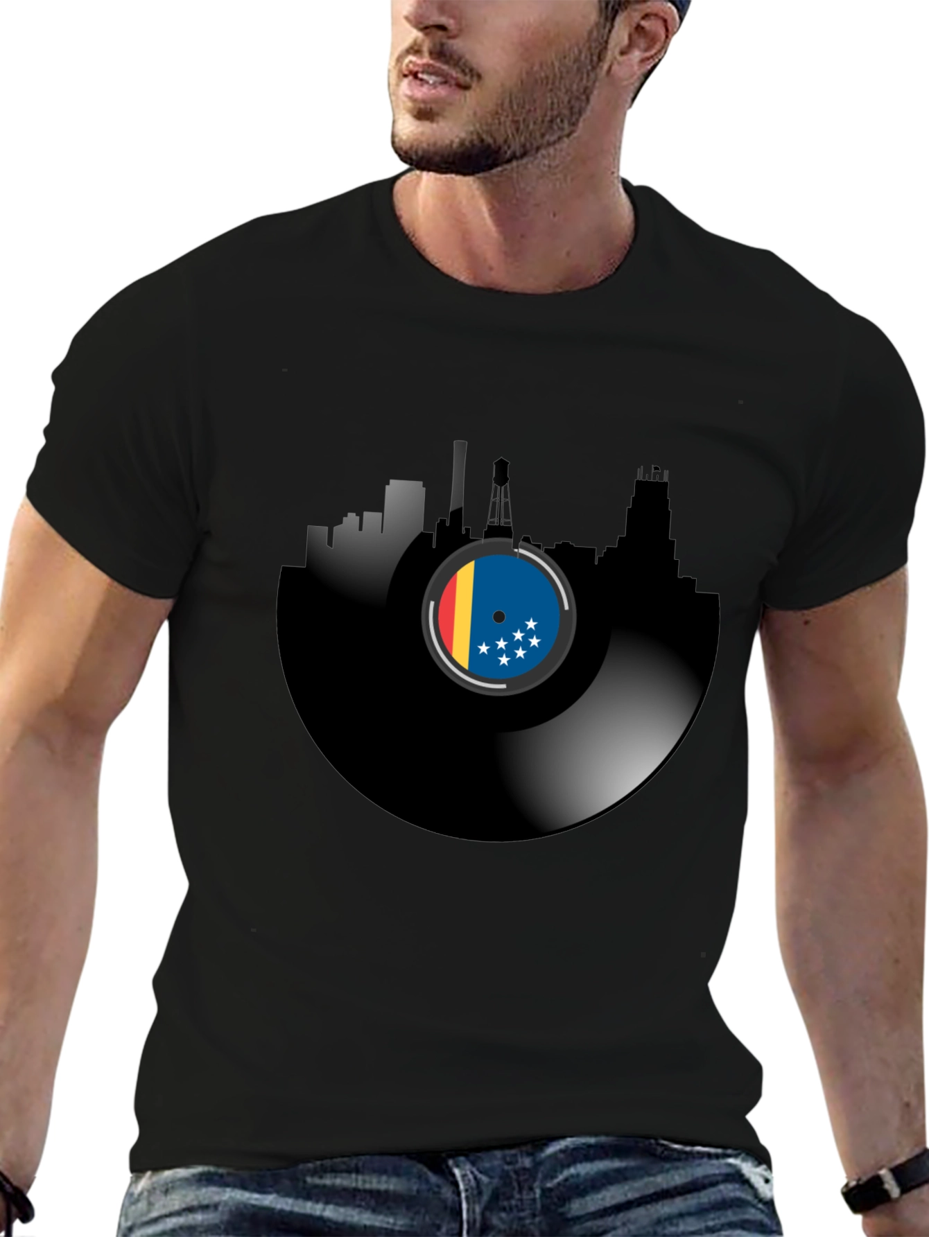 Vinyl Record Cityscape T-Shirt