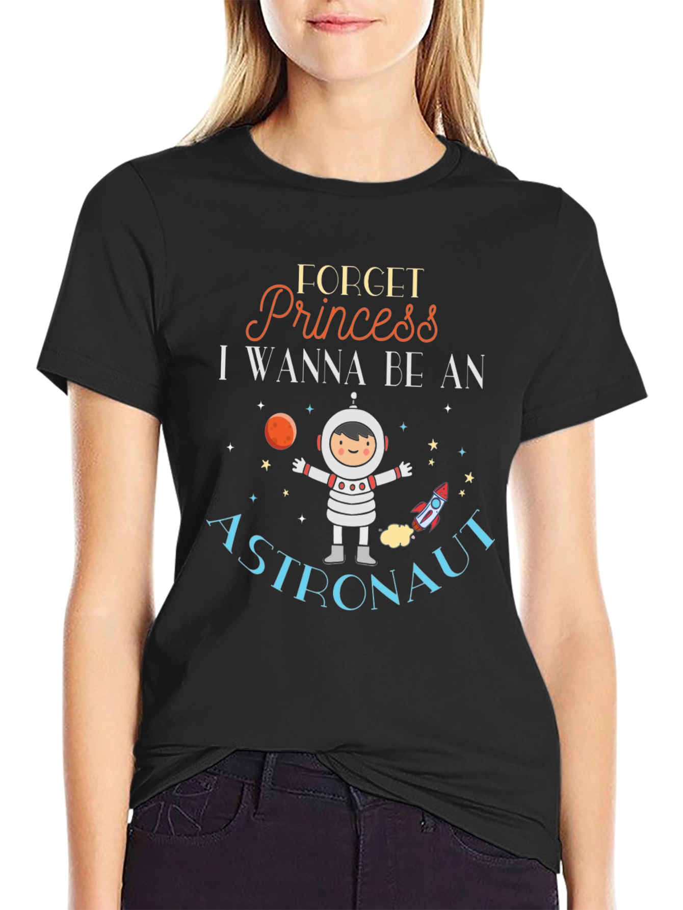 Forget Princess Astronaut Black T-Shirt