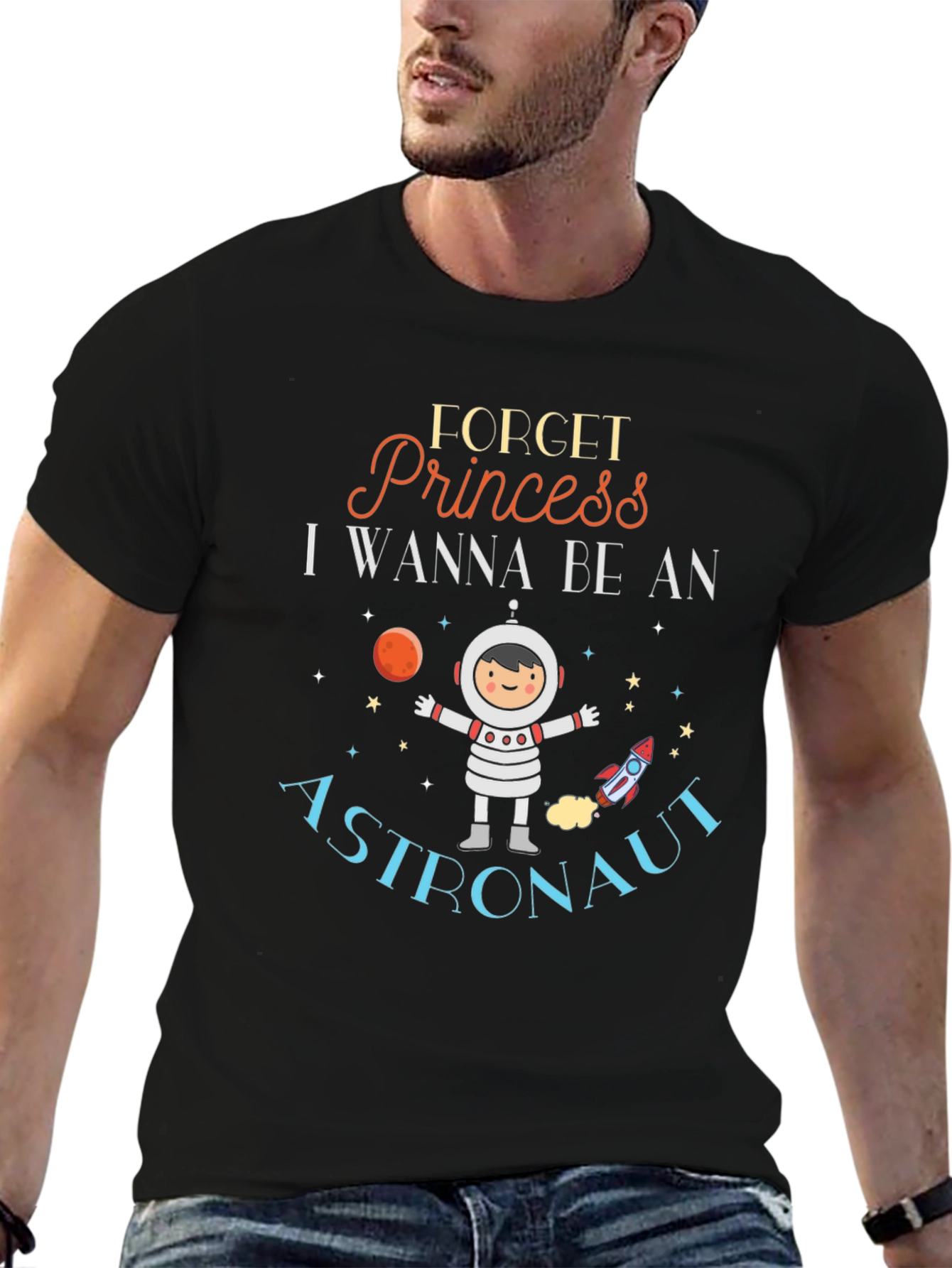 Forget Princess Astronaut Black T-Shirt