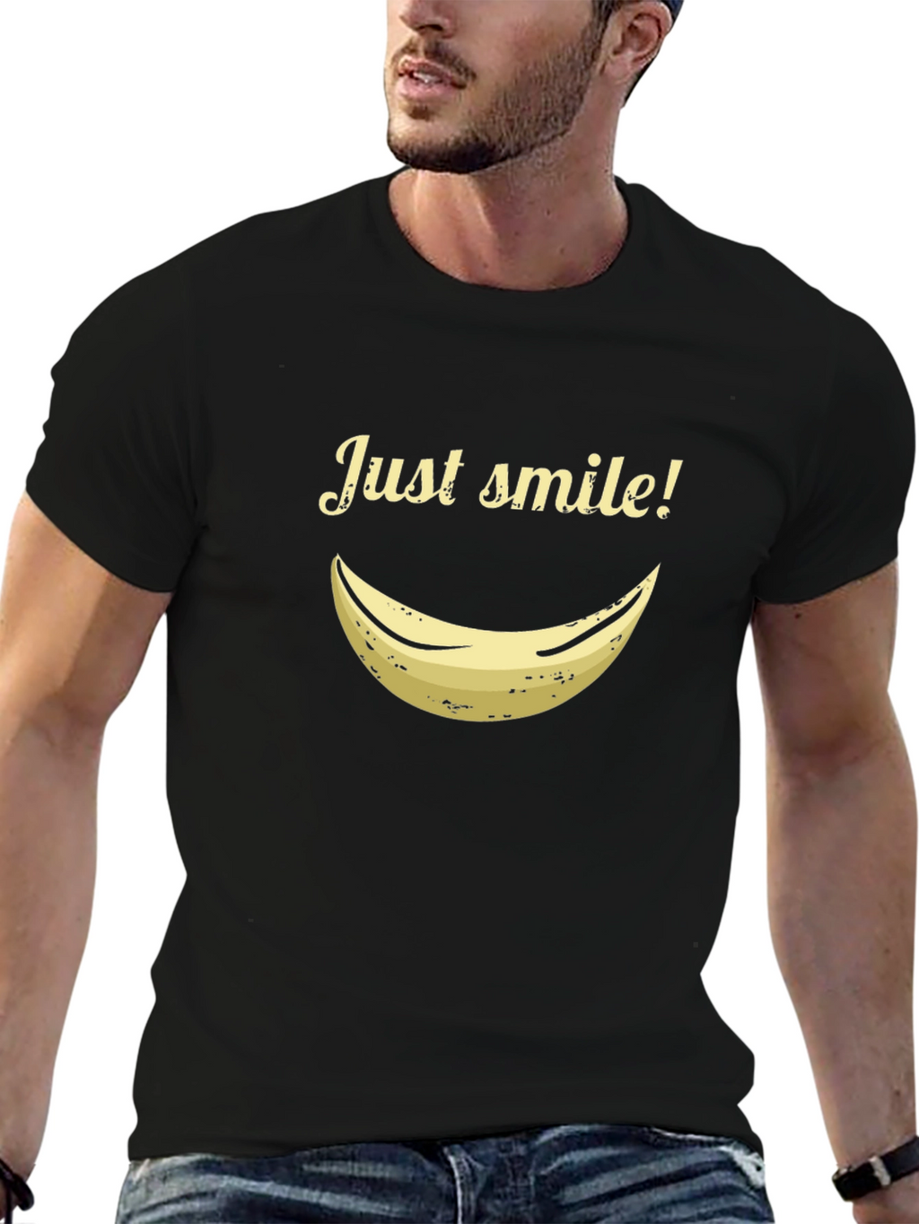 Just Smile Banana Graphic Tee - Black Casual Shirt