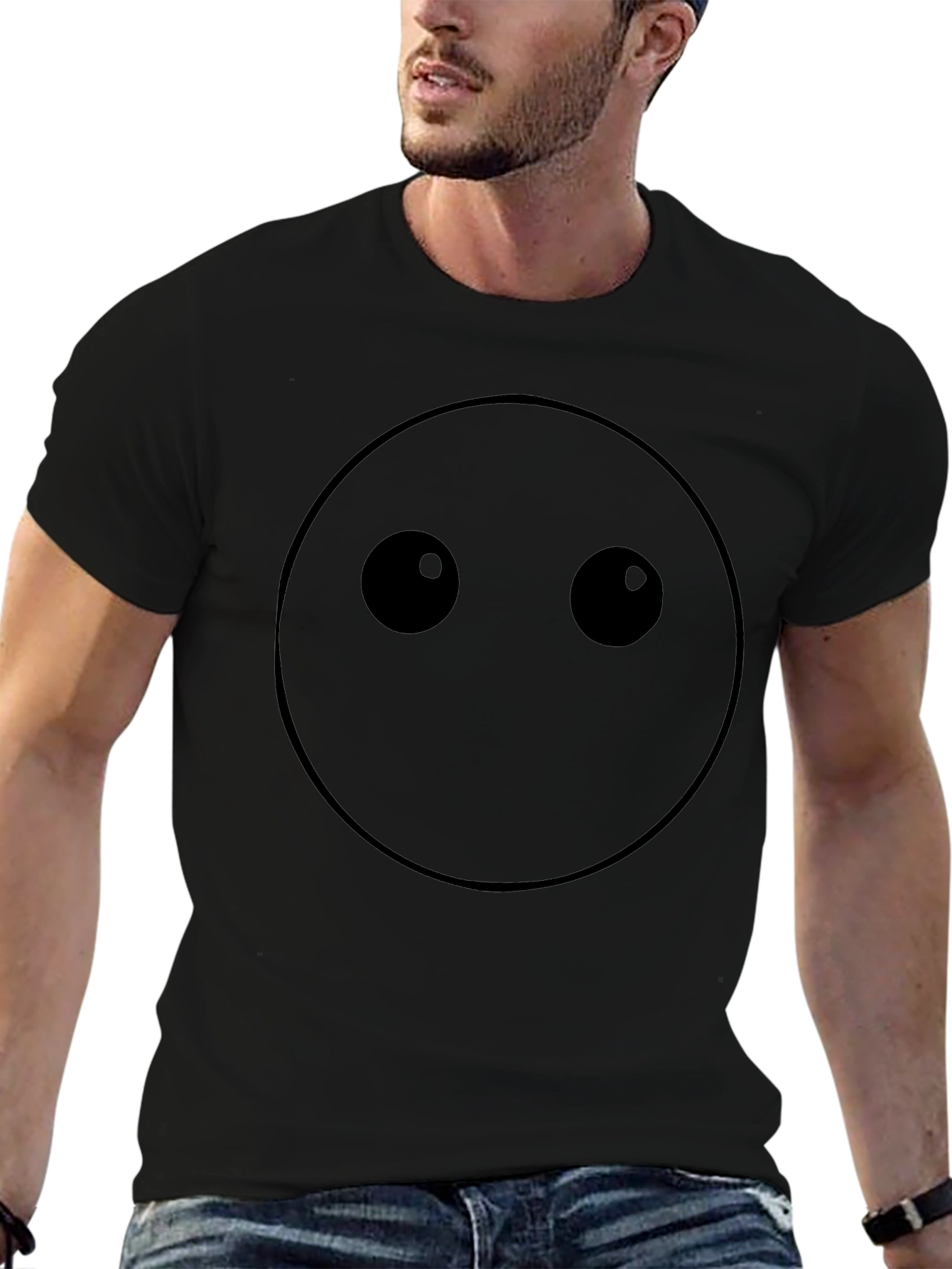 Minimalist Emoji Face Black T-Shirt
