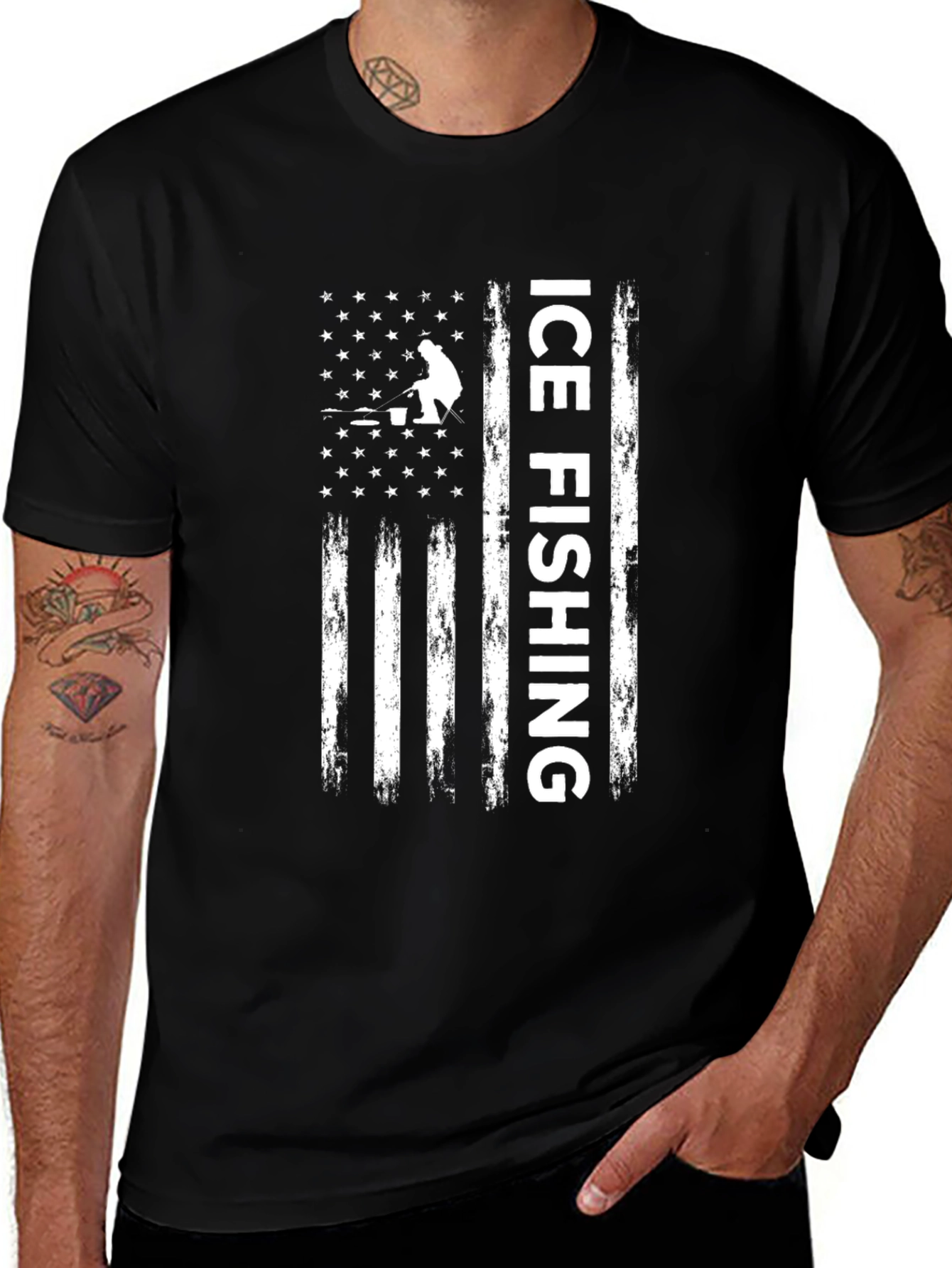 Ice Fishing American Flag T-Shirt