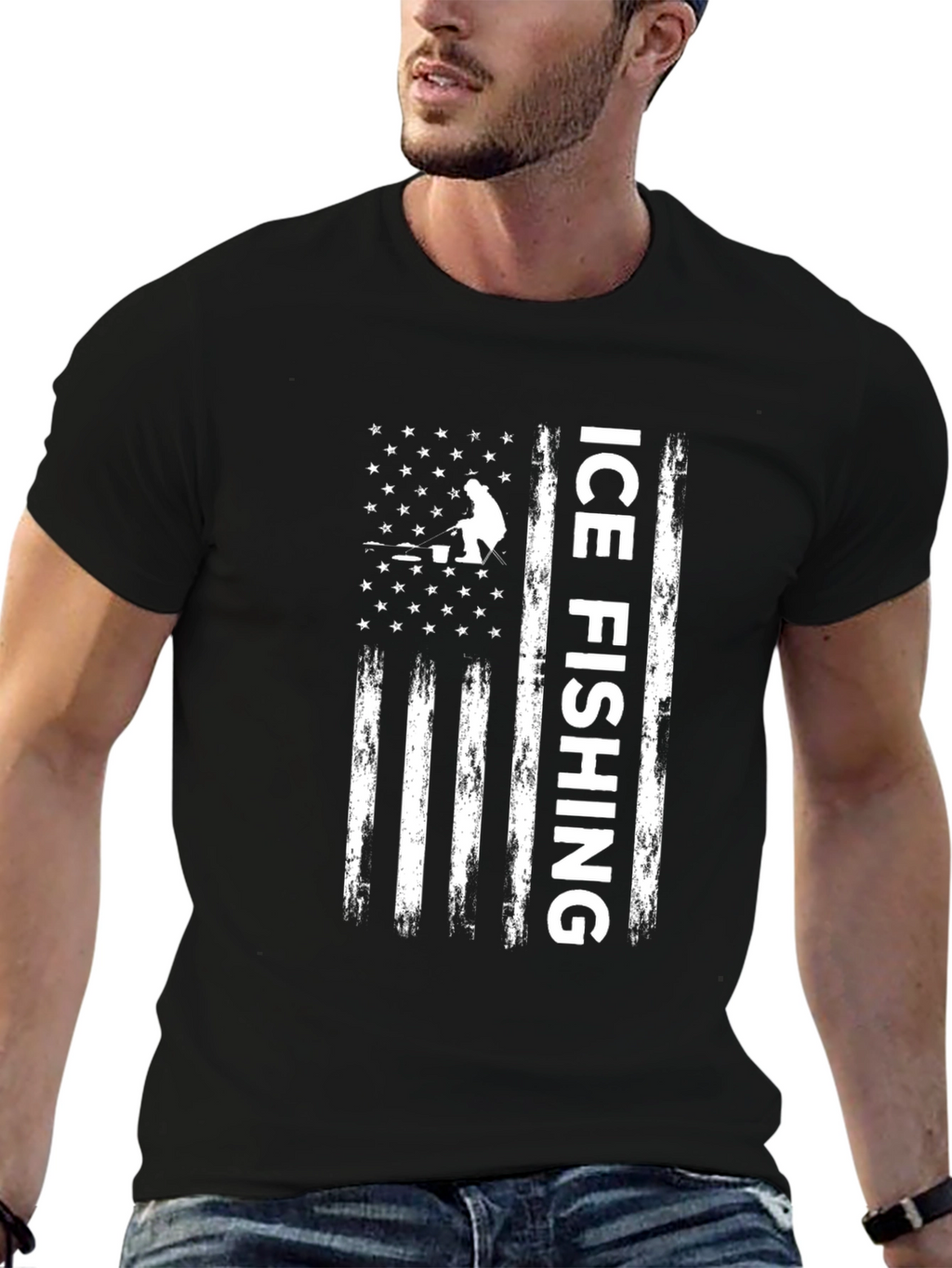 Ice Fishing American Flag T-Shirt