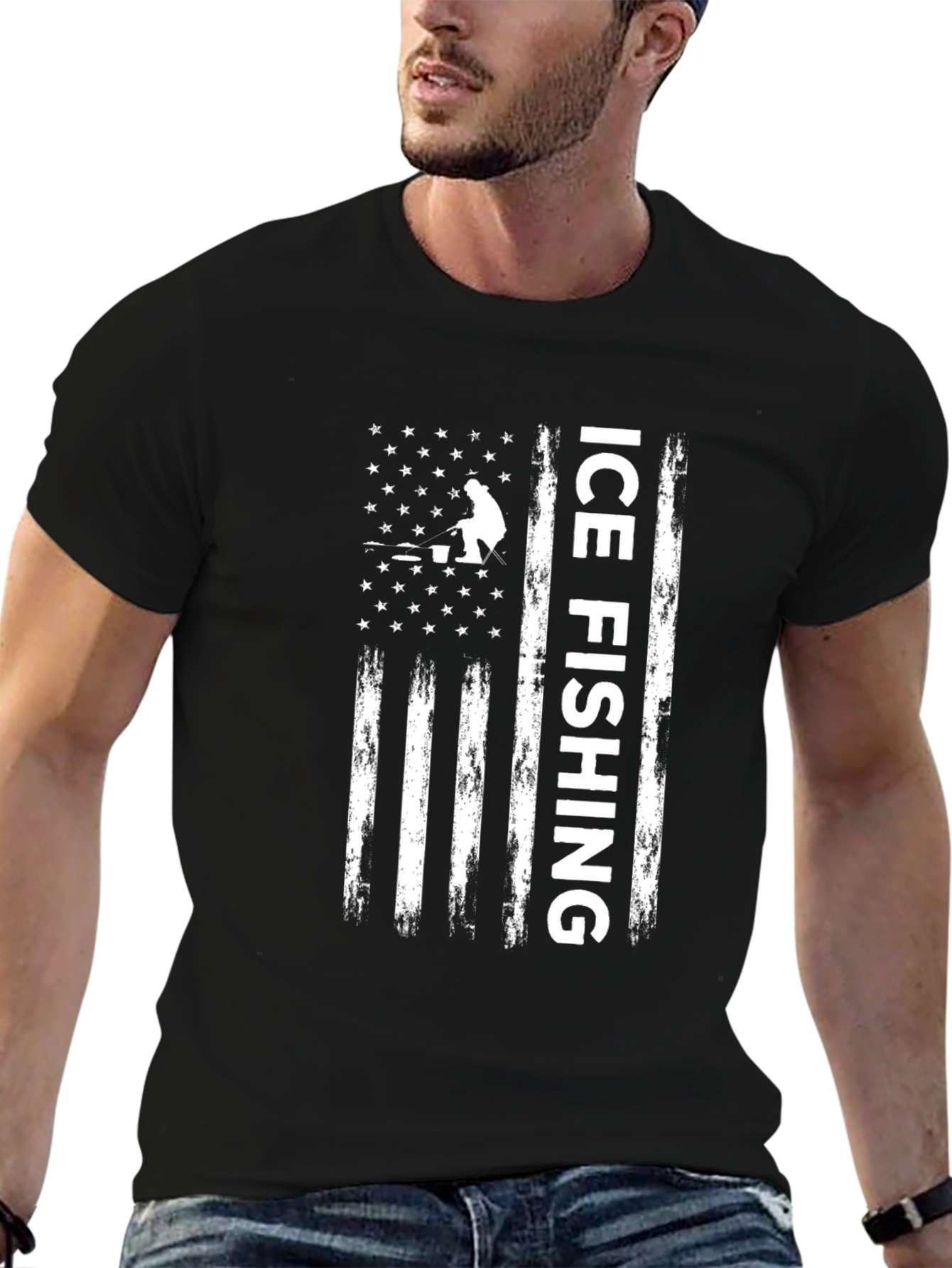 Ice Fishing American Flag T-Shirt