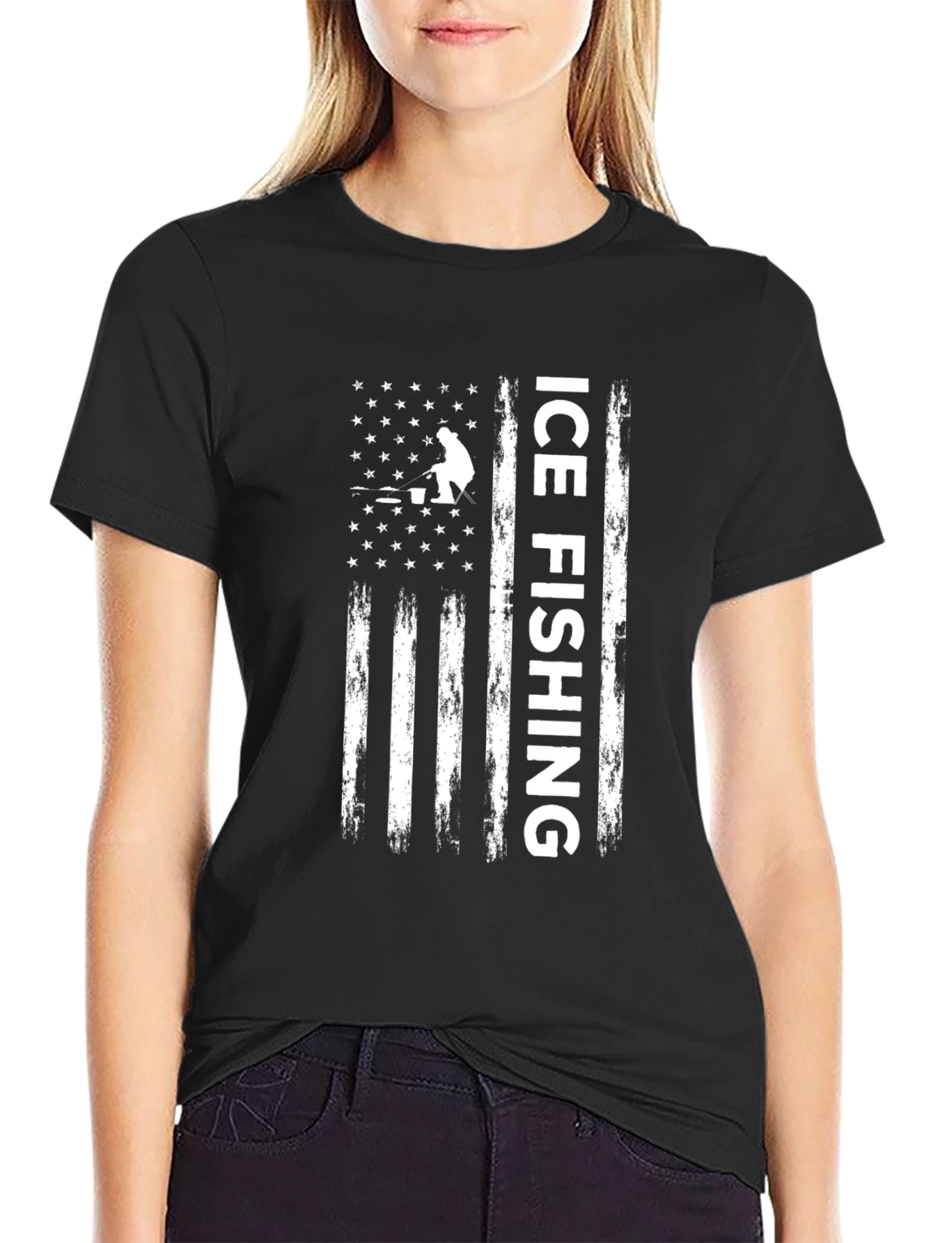 Ice Fishing American Flag T-Shirt