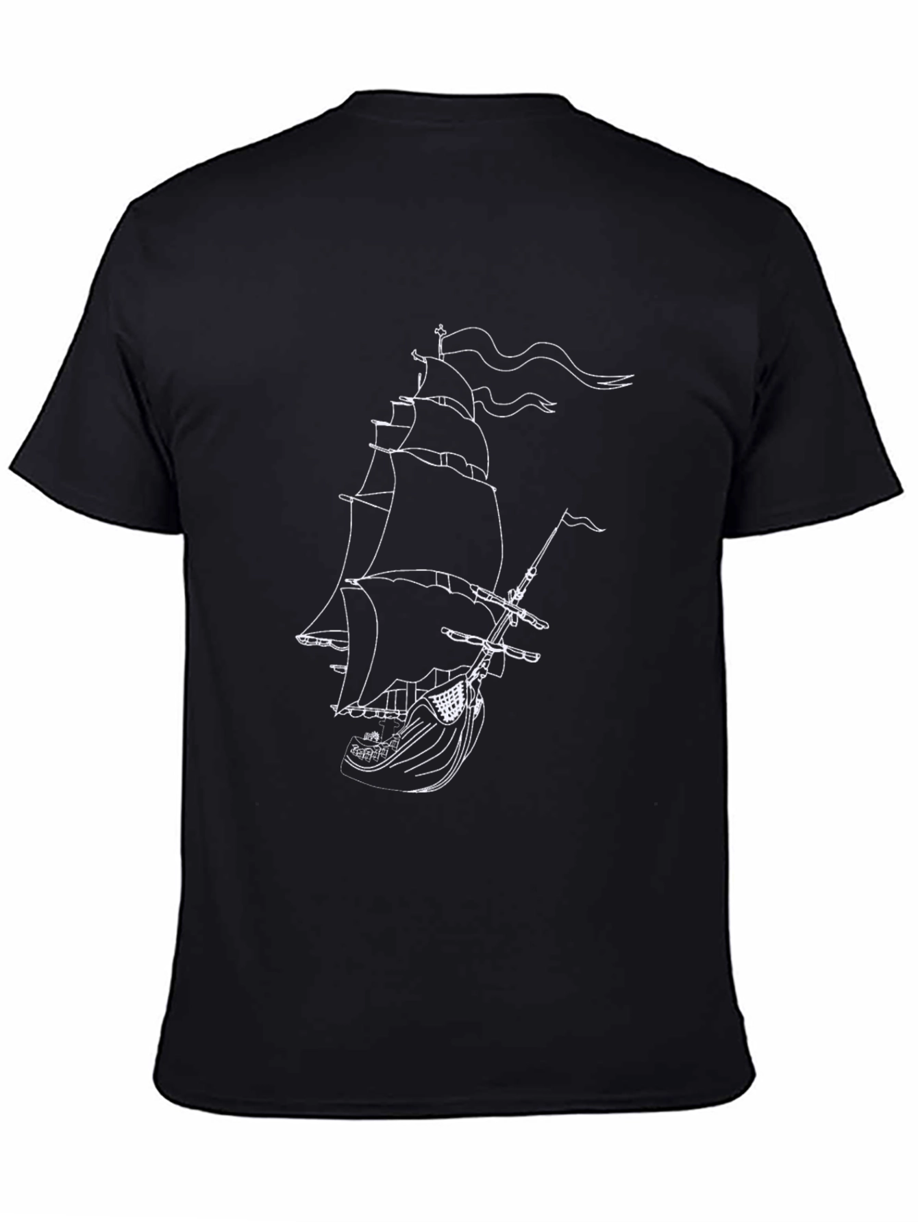 Black T-Shirt with Ship Graphic