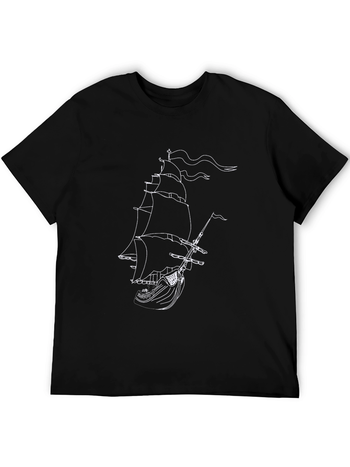 Black T-Shirt with Ship Graphic