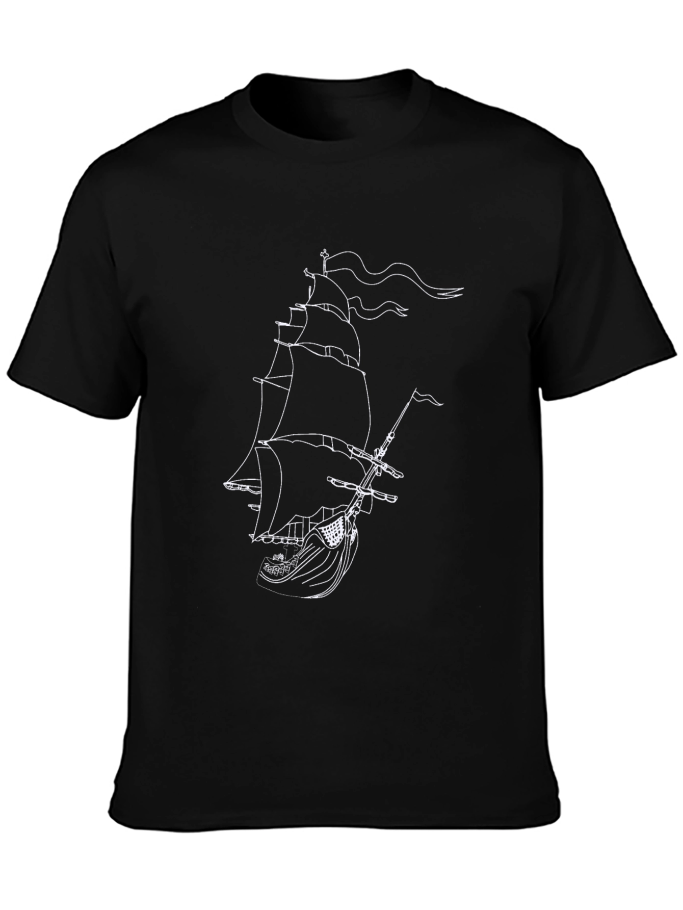 Black T-Shirt with Ship Graphic