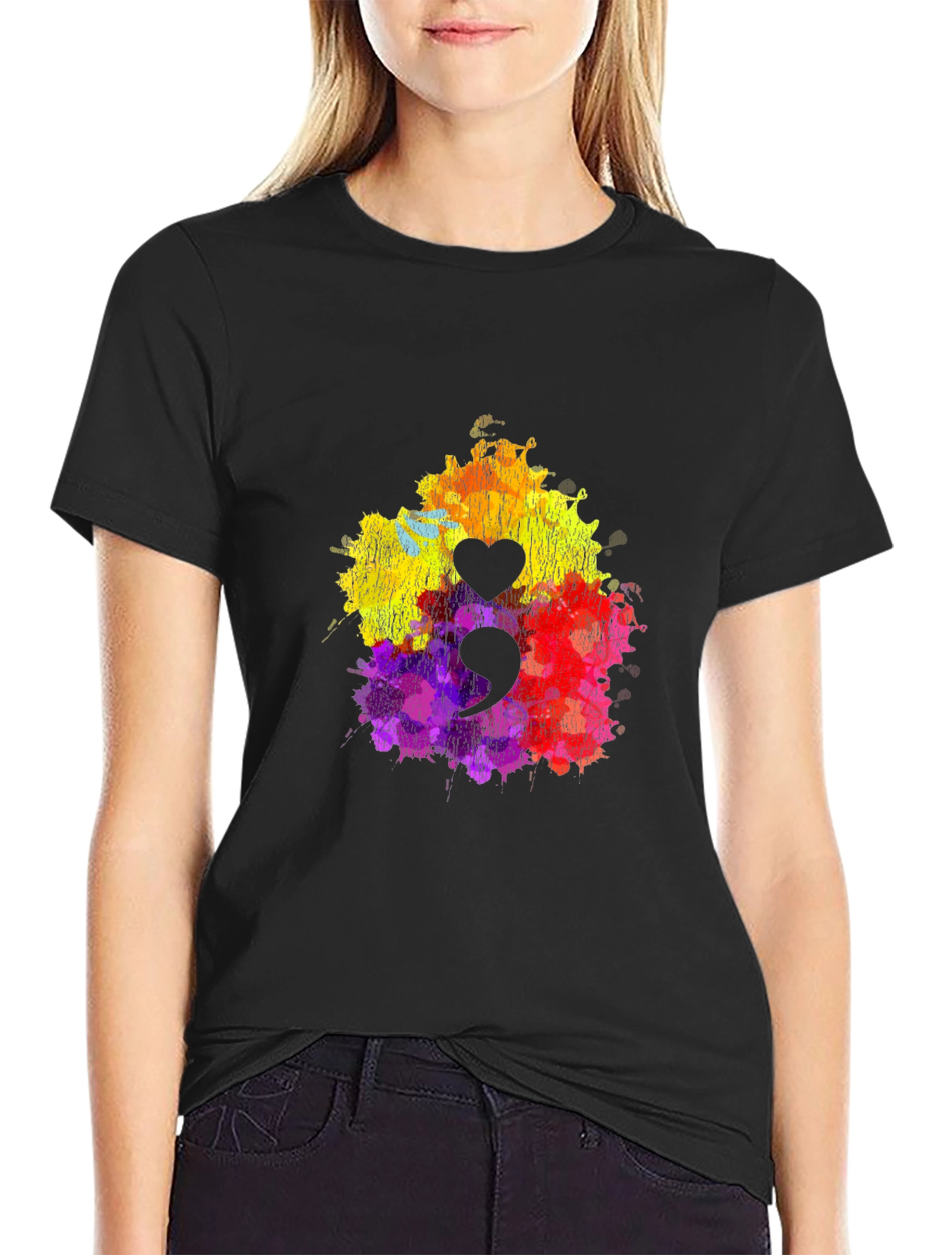 Semicolon Heart T-Shirt - Mental Health Awareness