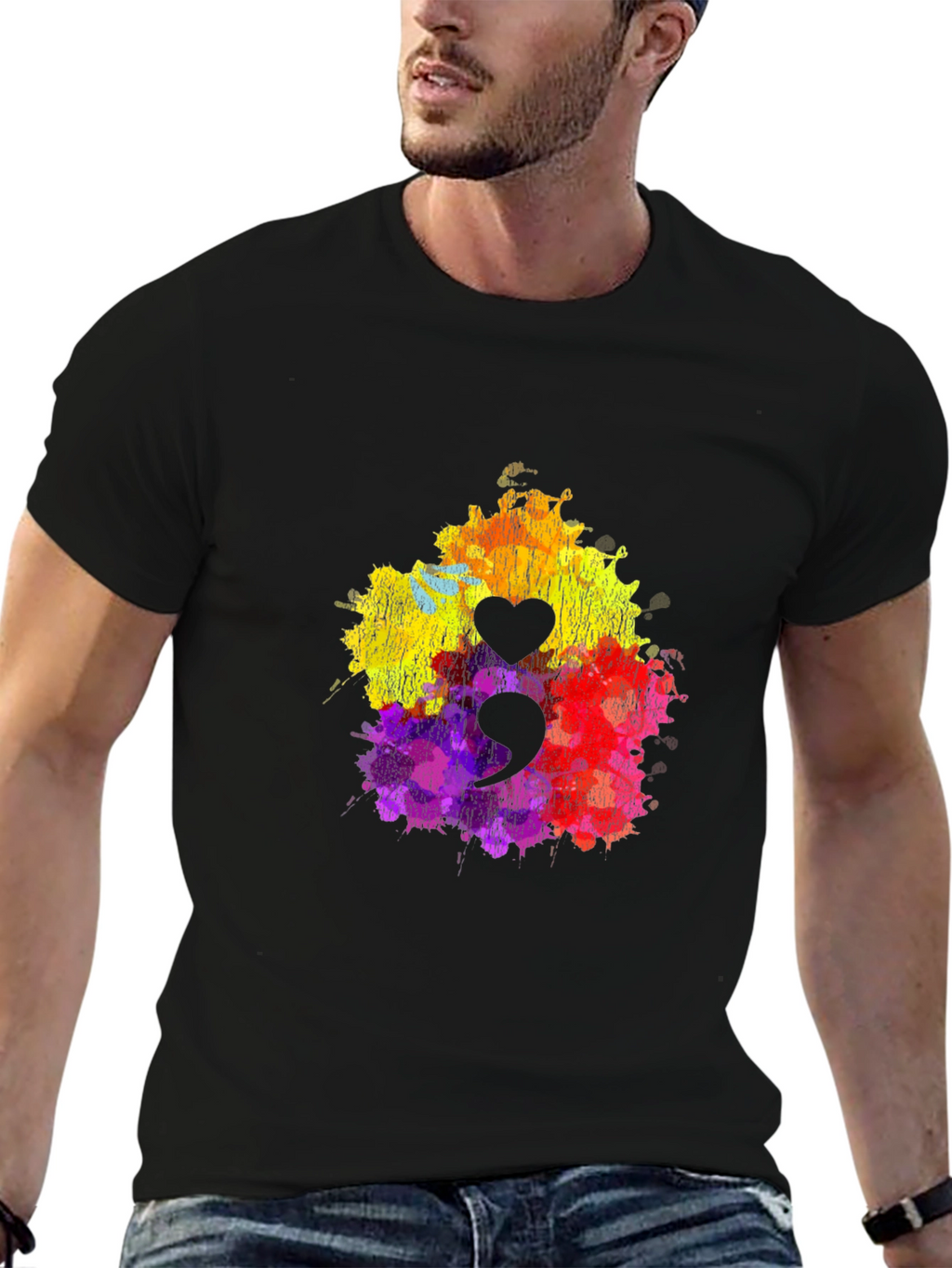 Semicolon Heart T-Shirt - Mental Health Awareness