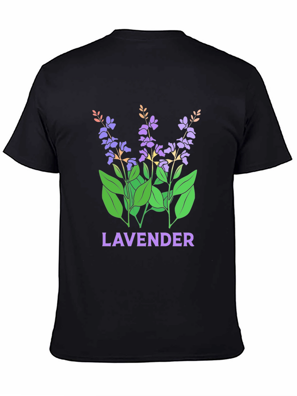 Lavender Floral Graphic Print Black T-Shirt