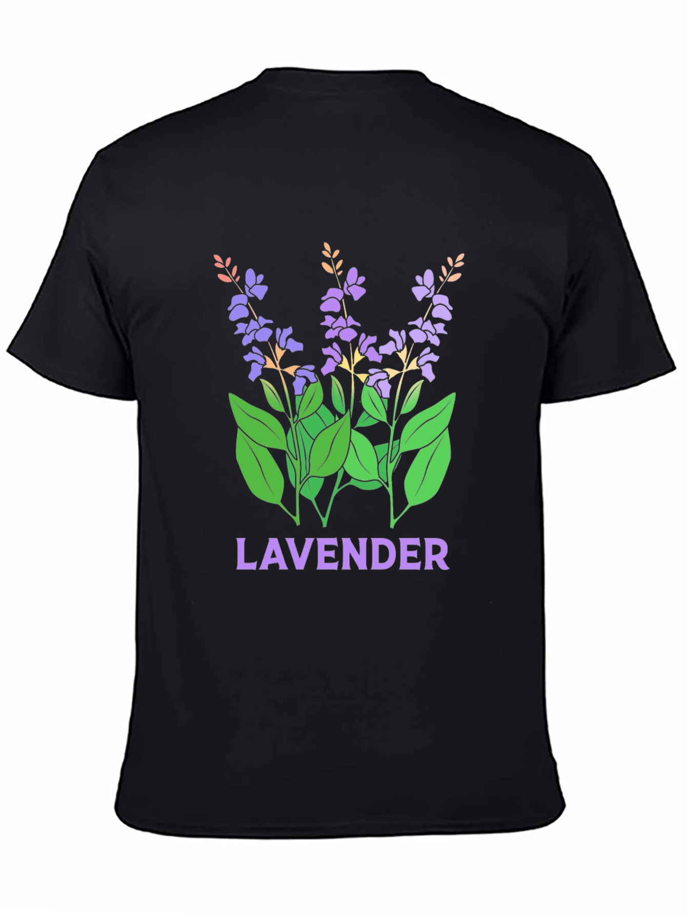 Lavender Floral Graphic Print Black T-Shirt