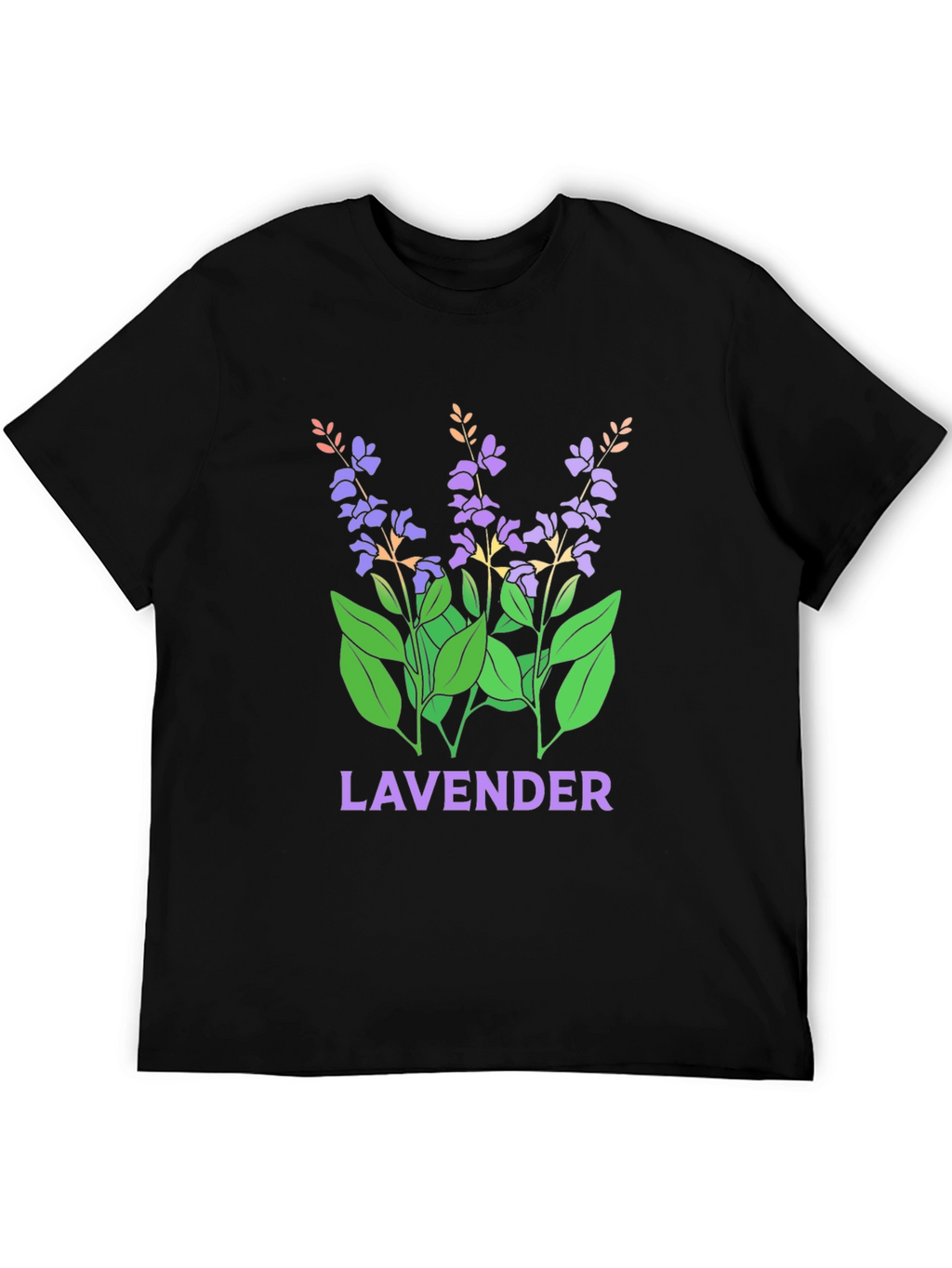 Lavender Floral Graphic Print Black T-Shirt