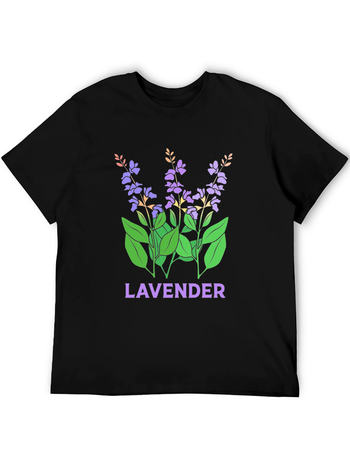 Lavender Floral Graphic Print Black T-Shirt
