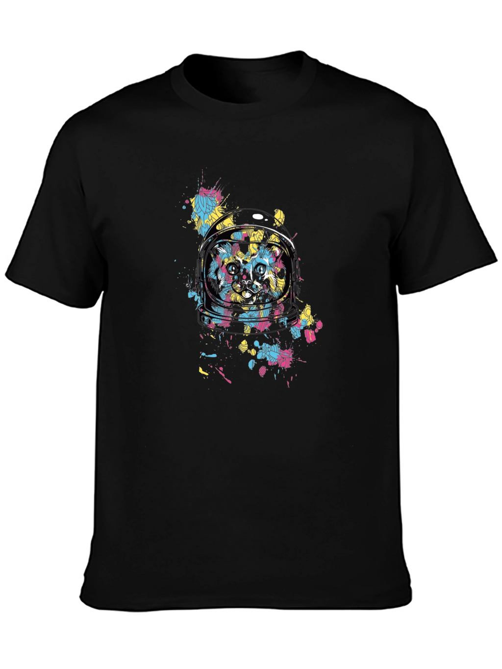 Astronaut Cat Graphic Black T-Shirt